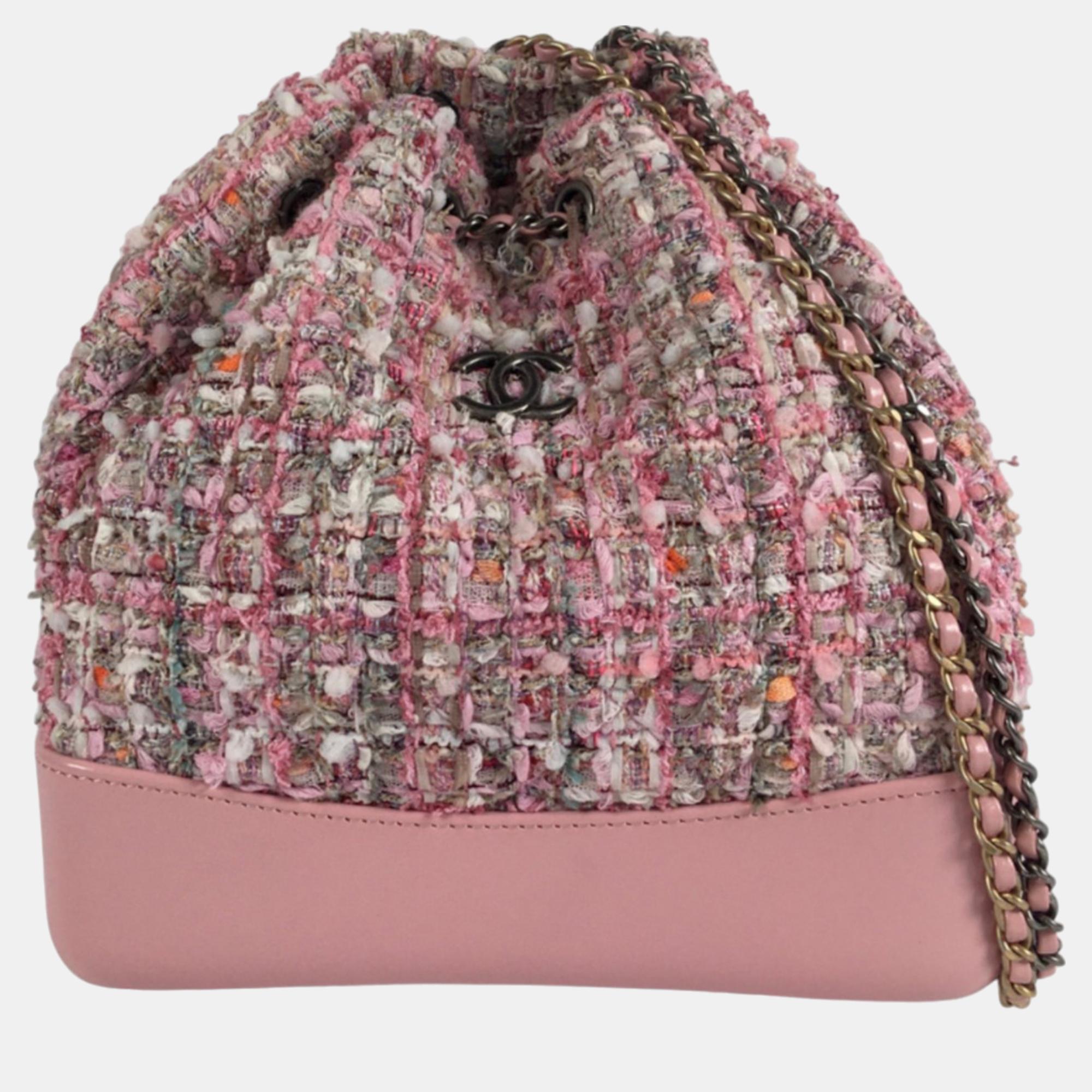 Chanel pink tweed gabrielle drawstring backpack