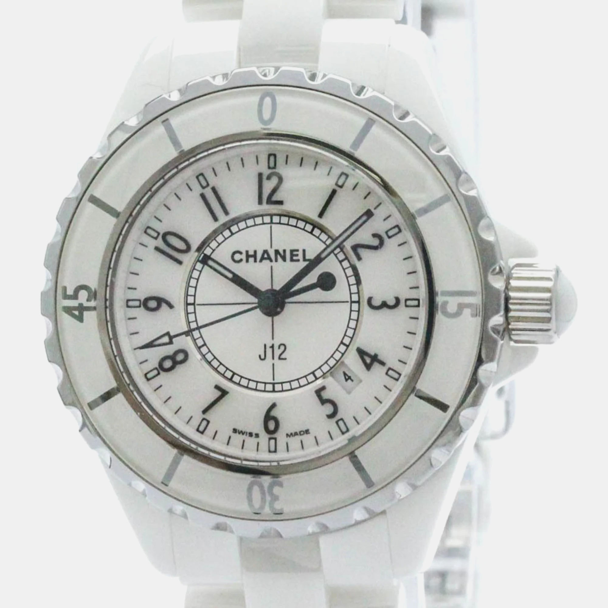 Chanel white ceramic j12 quartz women's wristwatch 33 mm