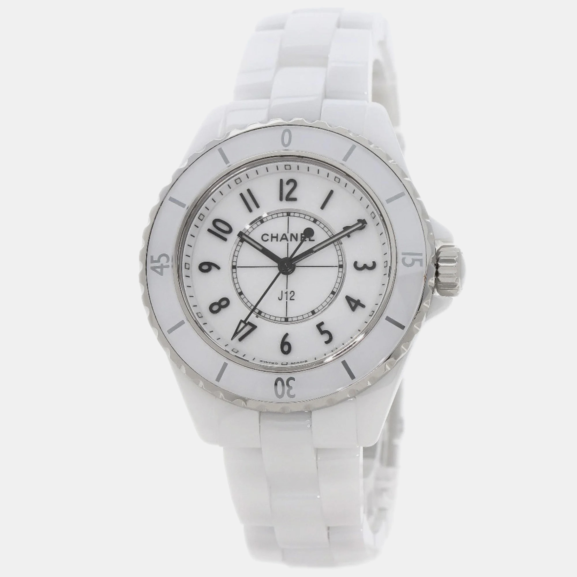 Chanel white ceramic j12 h5698 automatic women's wristwatch 33 mm