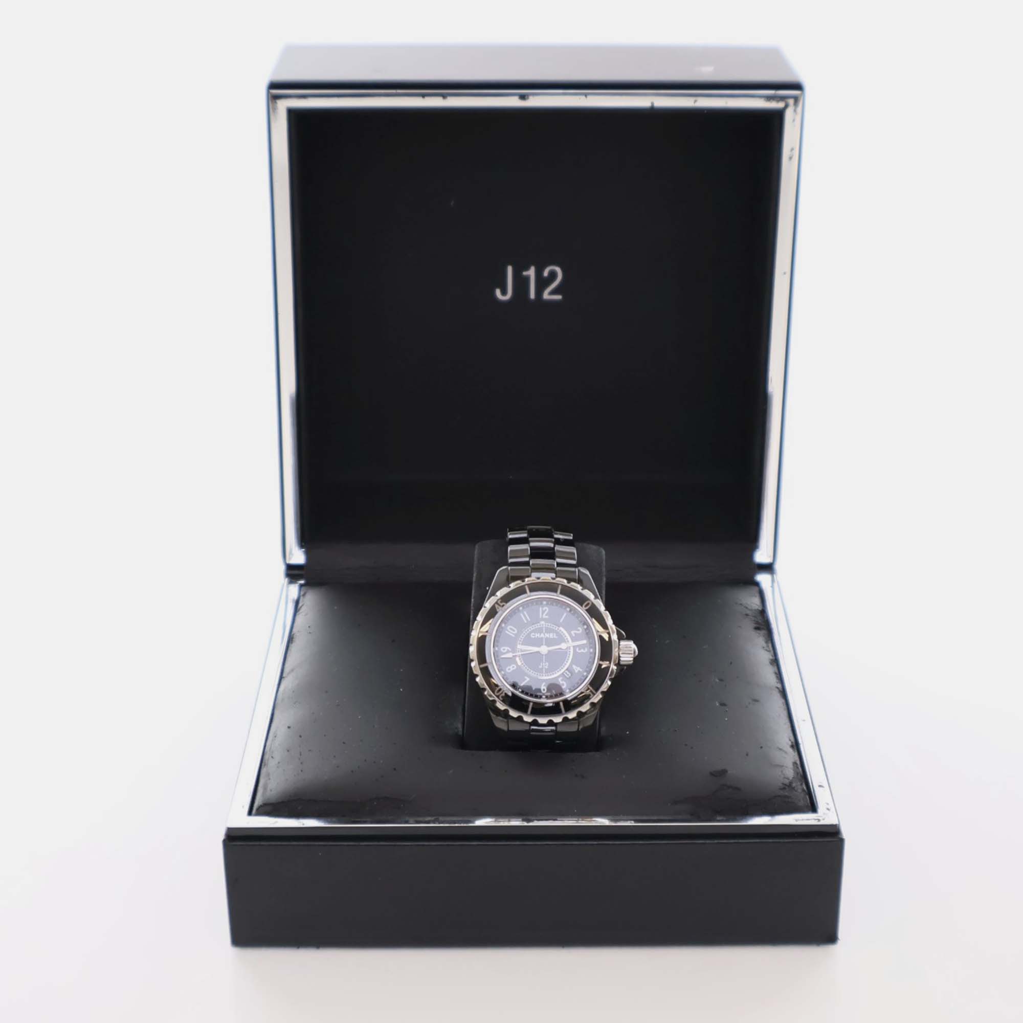 Chanel black ceramic j12 quartz women's wristwatch 33 mm