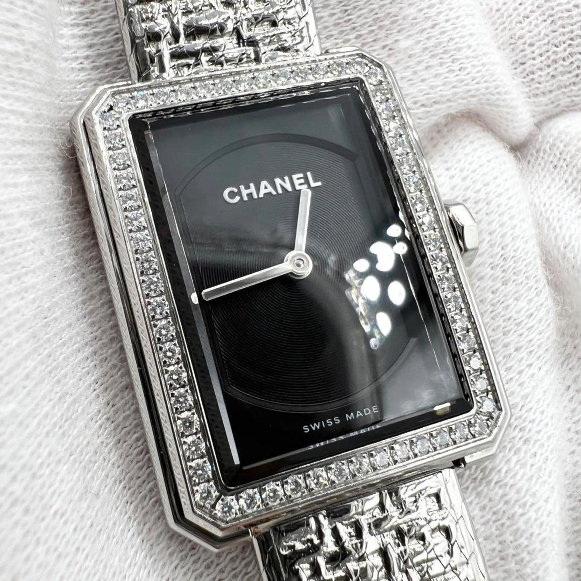 Chanel Black Stainless Steel Boy-Friend Quartz Women's Wristwatch 21.5 Mm