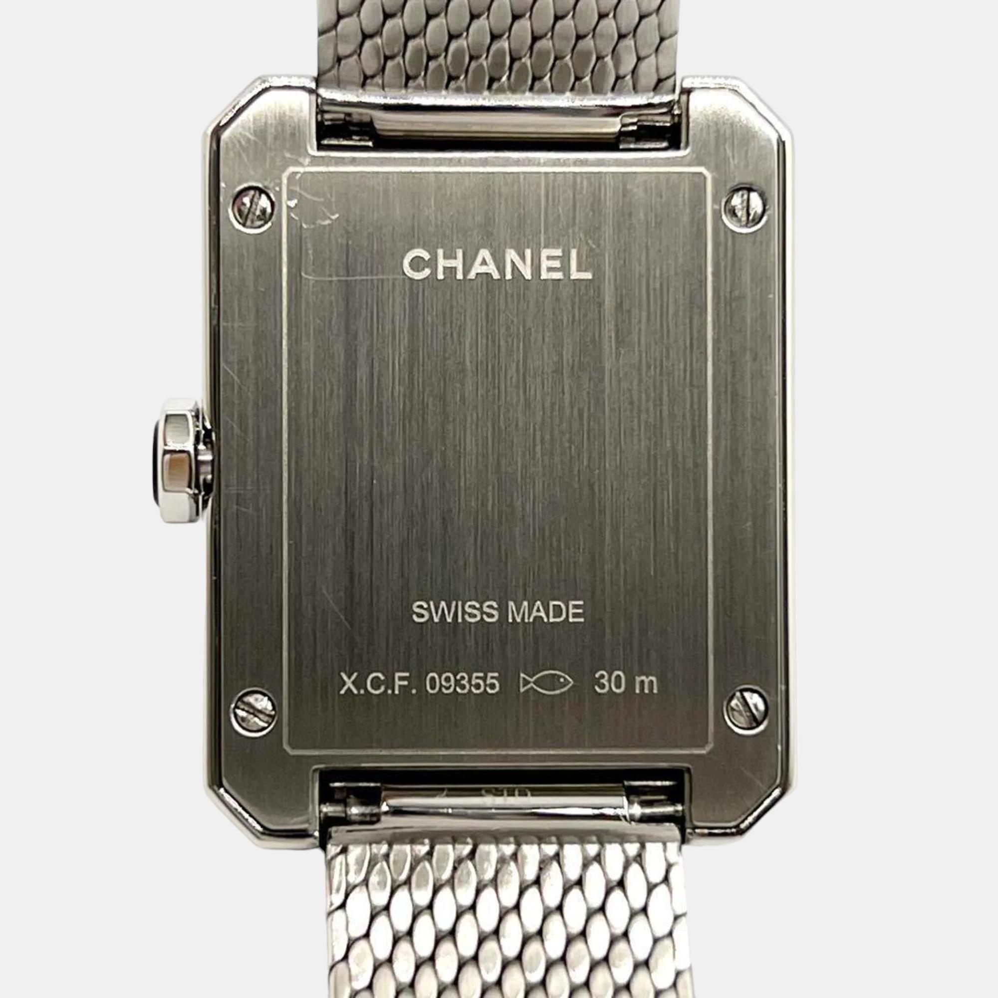 Chanel Black Stainless Steel Boy-Friend Quartz Women's Wristwatch 21.5 Mm