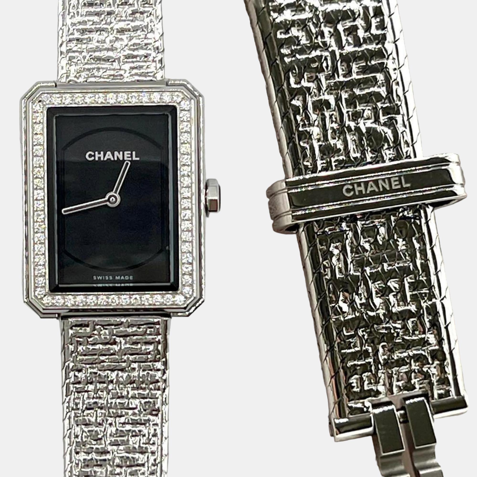 Chanel Black Stainless Steel Boy-Friend Quartz Women's Wristwatch 21.5 Mm