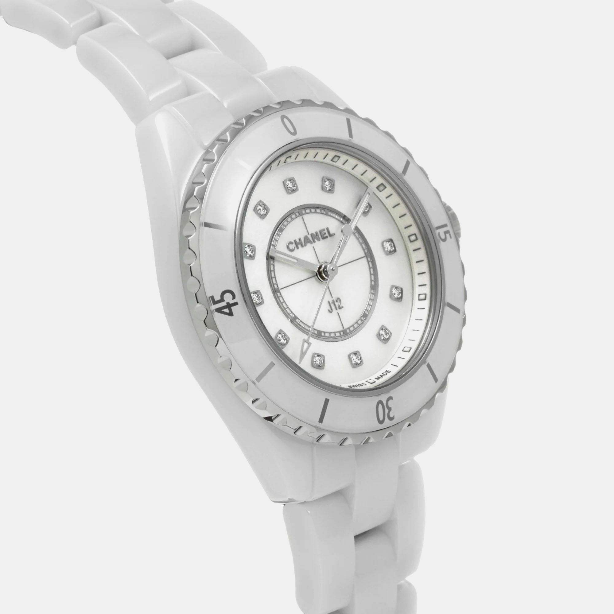 Chanel White Stainless Steel Ceramic J12 Quartz Women's Wristwatch 33 Mm