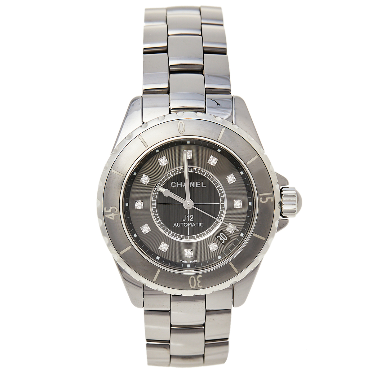 Chanel Grey Ceramic and Stainless Steel J12 Women's Wristwatch 38 MM