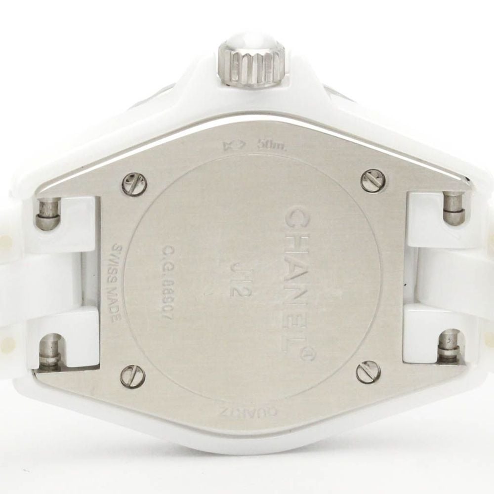 Chanel White Shell Ceramic J12 H2570 Quartz Women's Wristwatch 29 Mm
