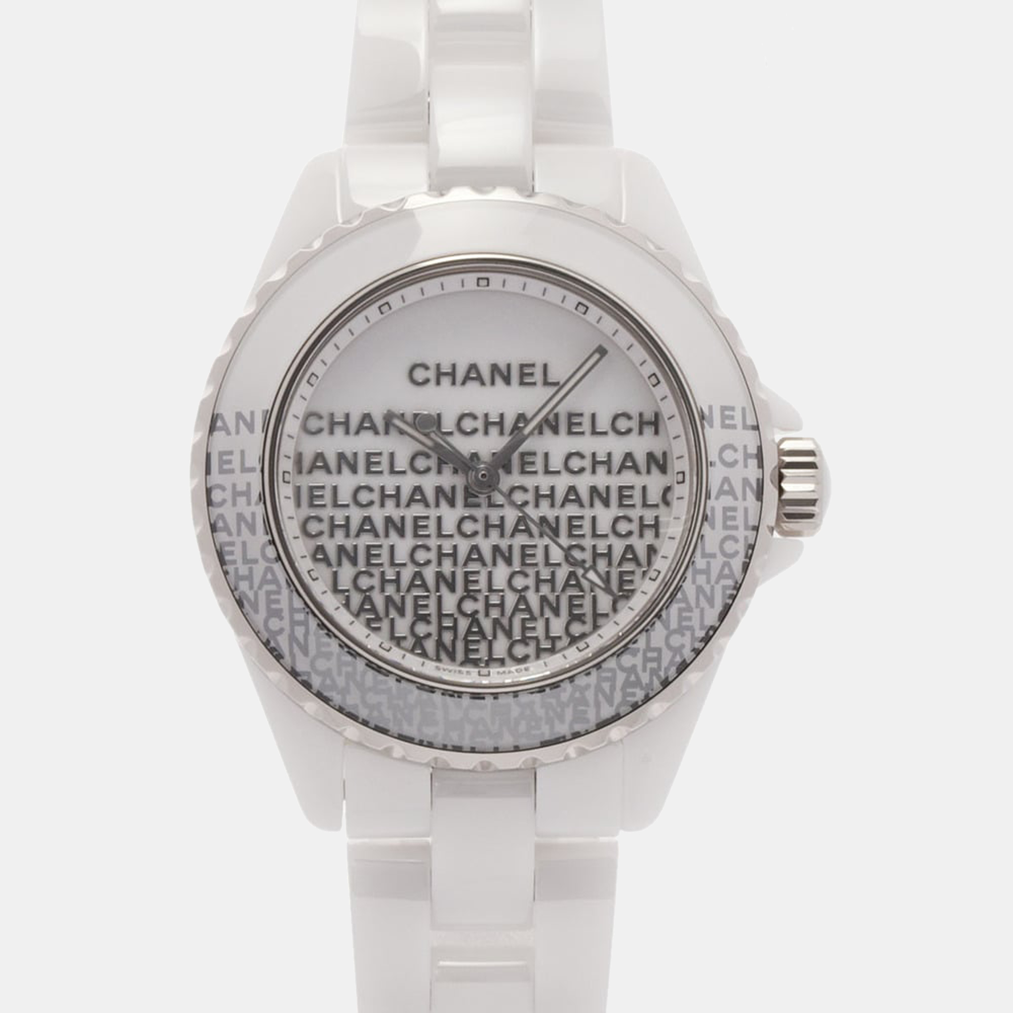 Chanel White Stainless Steel And Ceramic J12 H7419 Women's Wristwatch 33 Mm