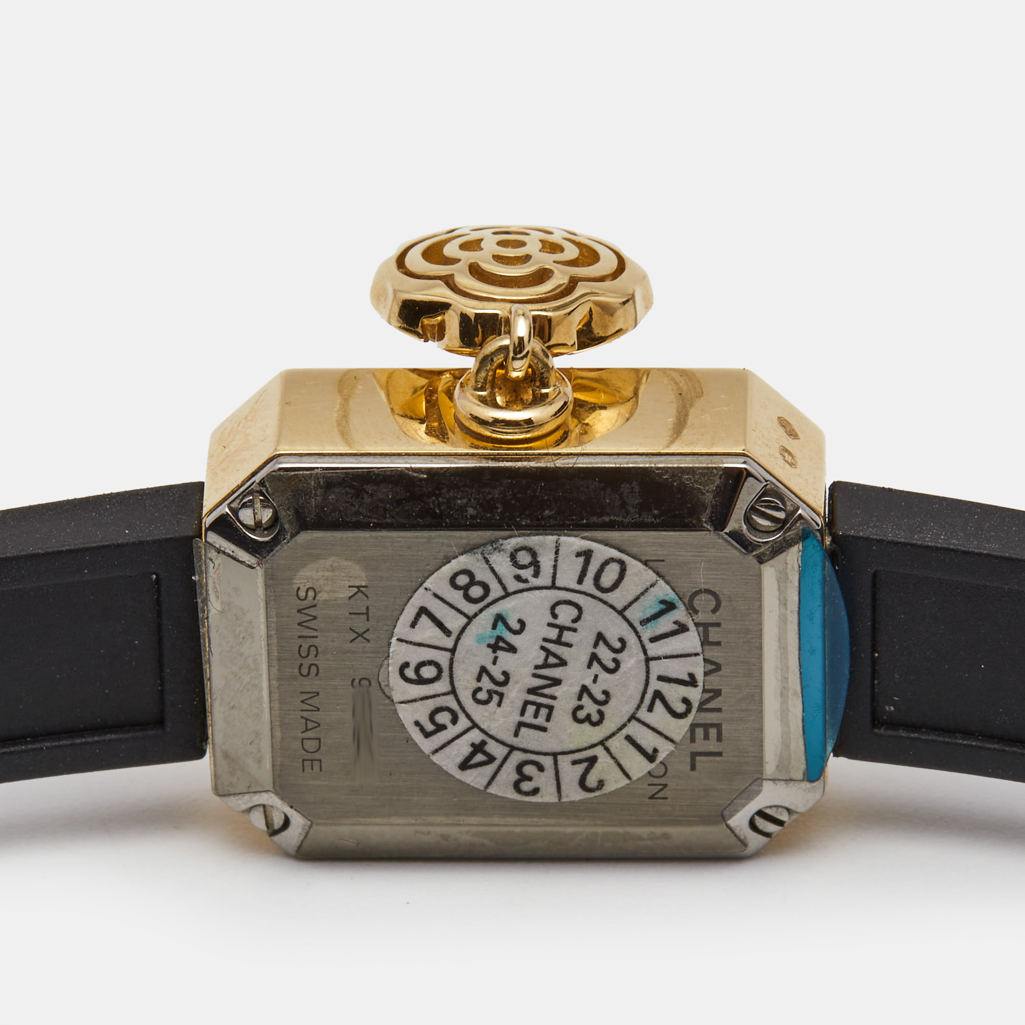 Chanel Black 18k Yellow Gold Diamond Rubber Première Extrait De Camélia H6361 Women's Wristwatch 15.2 X 19.7 Mm