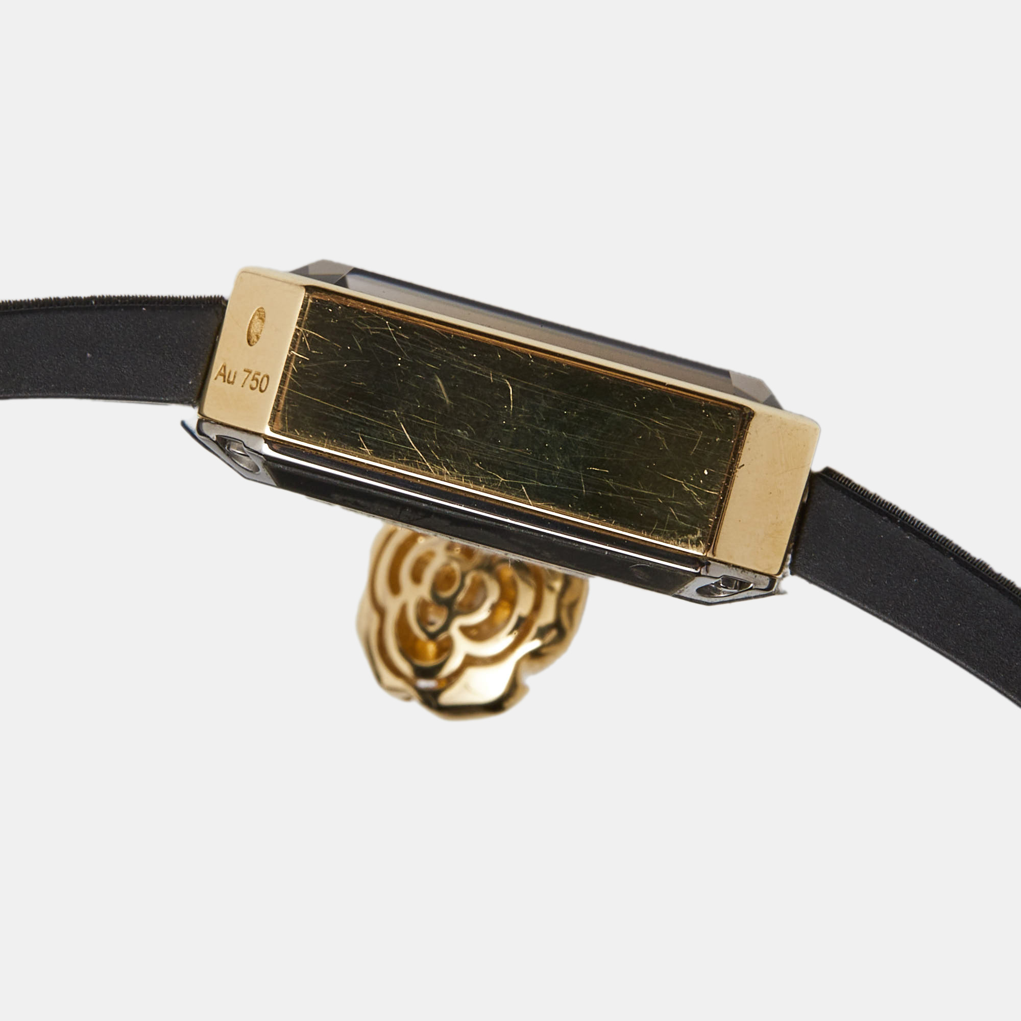 Chanel Black 18k Yellow Gold Diamond Rubber Première Extrait De Camélia H6361 Women's Wristwatch 15.2 X 19.7 Mm