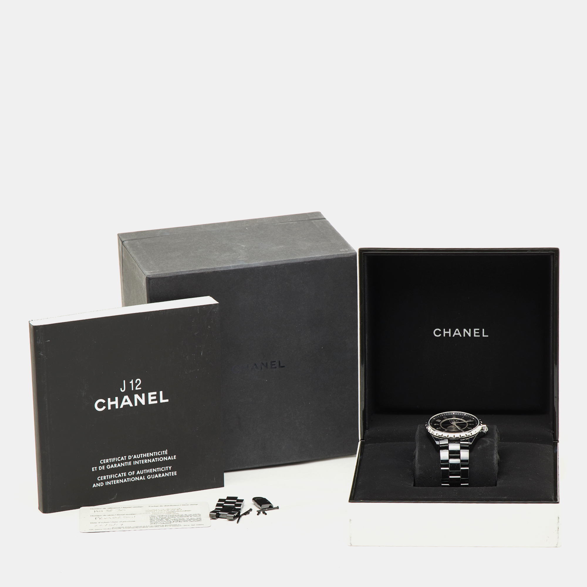 Chanel Black Ceramic Stainless Steel J12 H03836 Women's Wristwatch 36.50 Mm