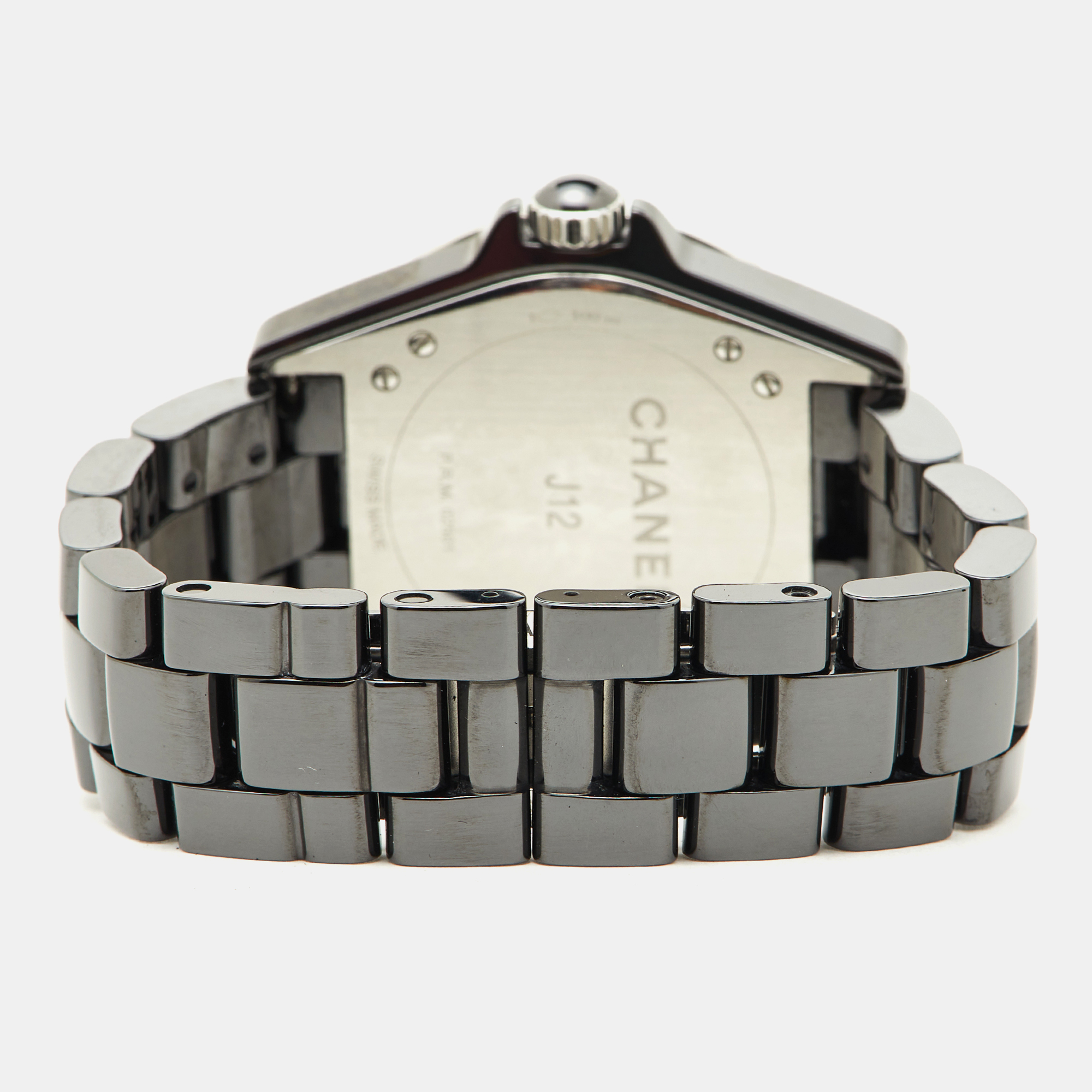 Chanel Black Ceramic Stainless Steel J12 H03836 Women's Wristwatch 36.50 Mm
