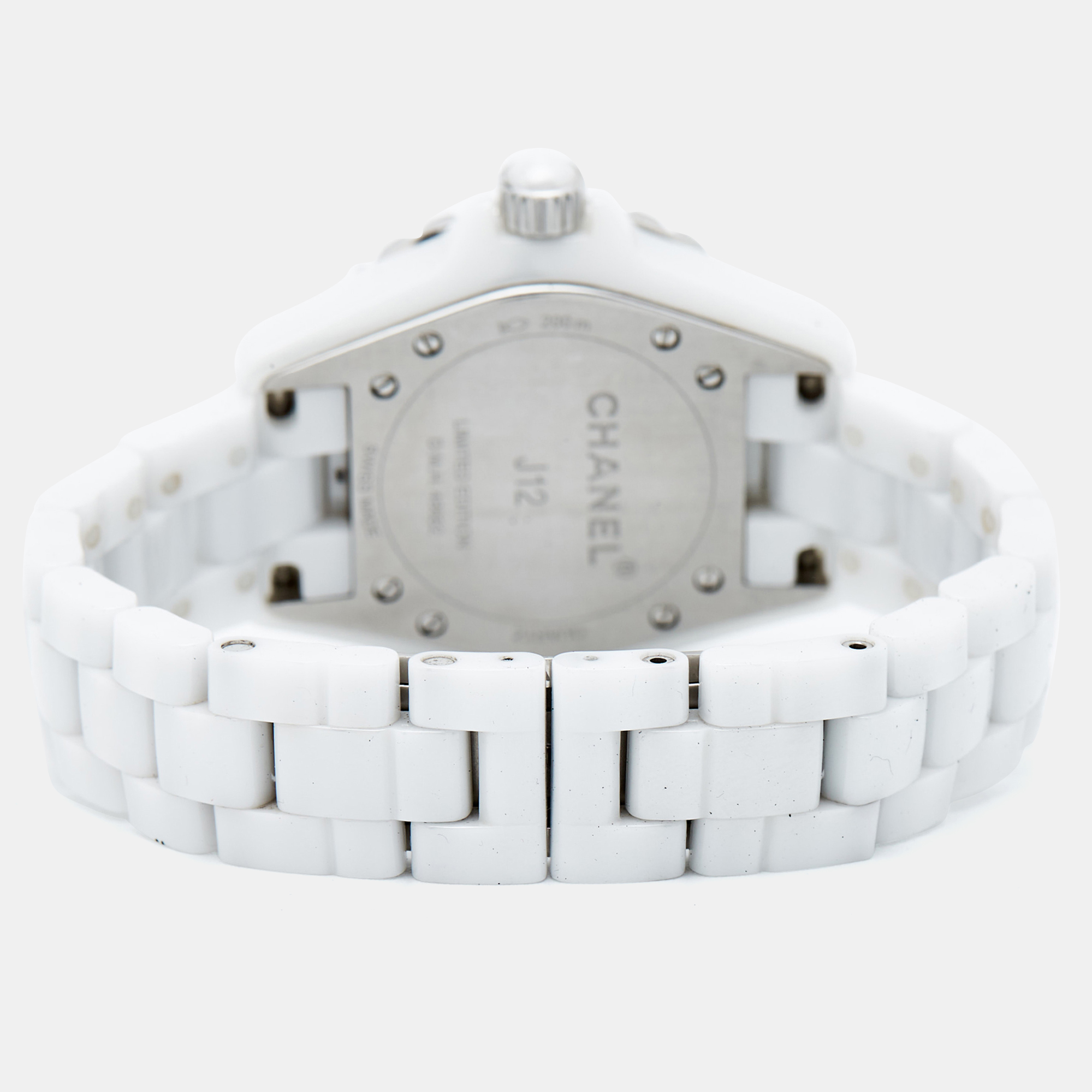 Chanel White Ceramic Stainless Steel Limited Edition J12 H4340 Women's Wristwatch 33 Mm