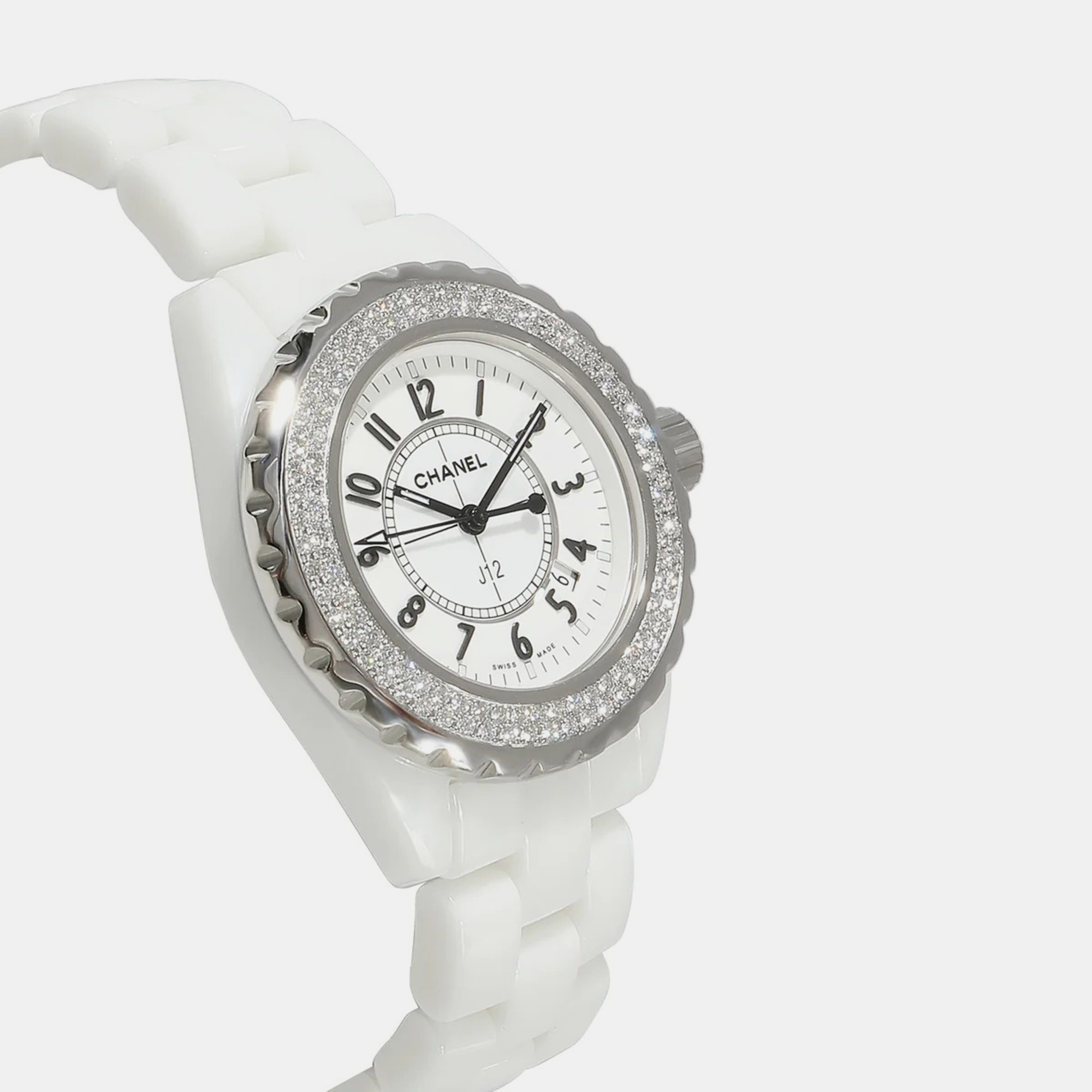 Chanel White Ceramic J12 H0967 Quartz Women's Wristwatch 33 Mm