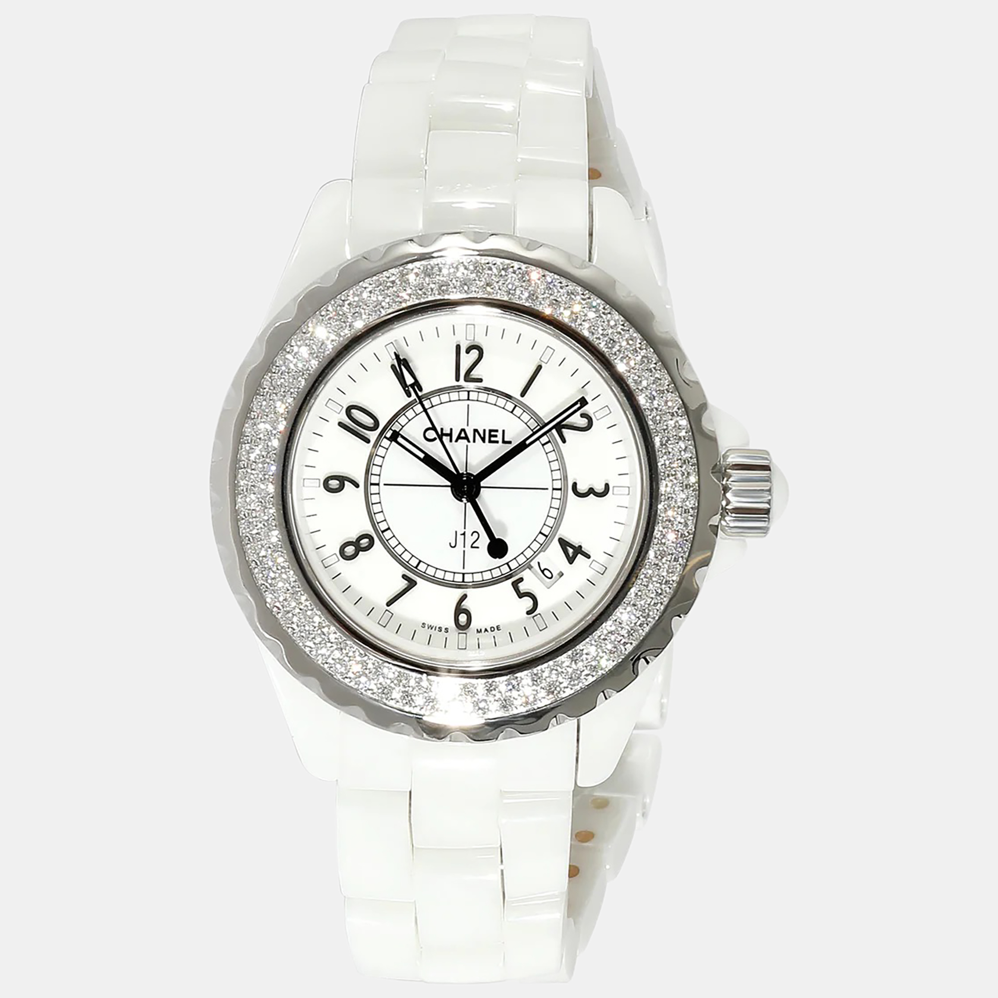 Chanel White Ceramic J12 H0967 Quartz Women's Wristwatch 33 Mm