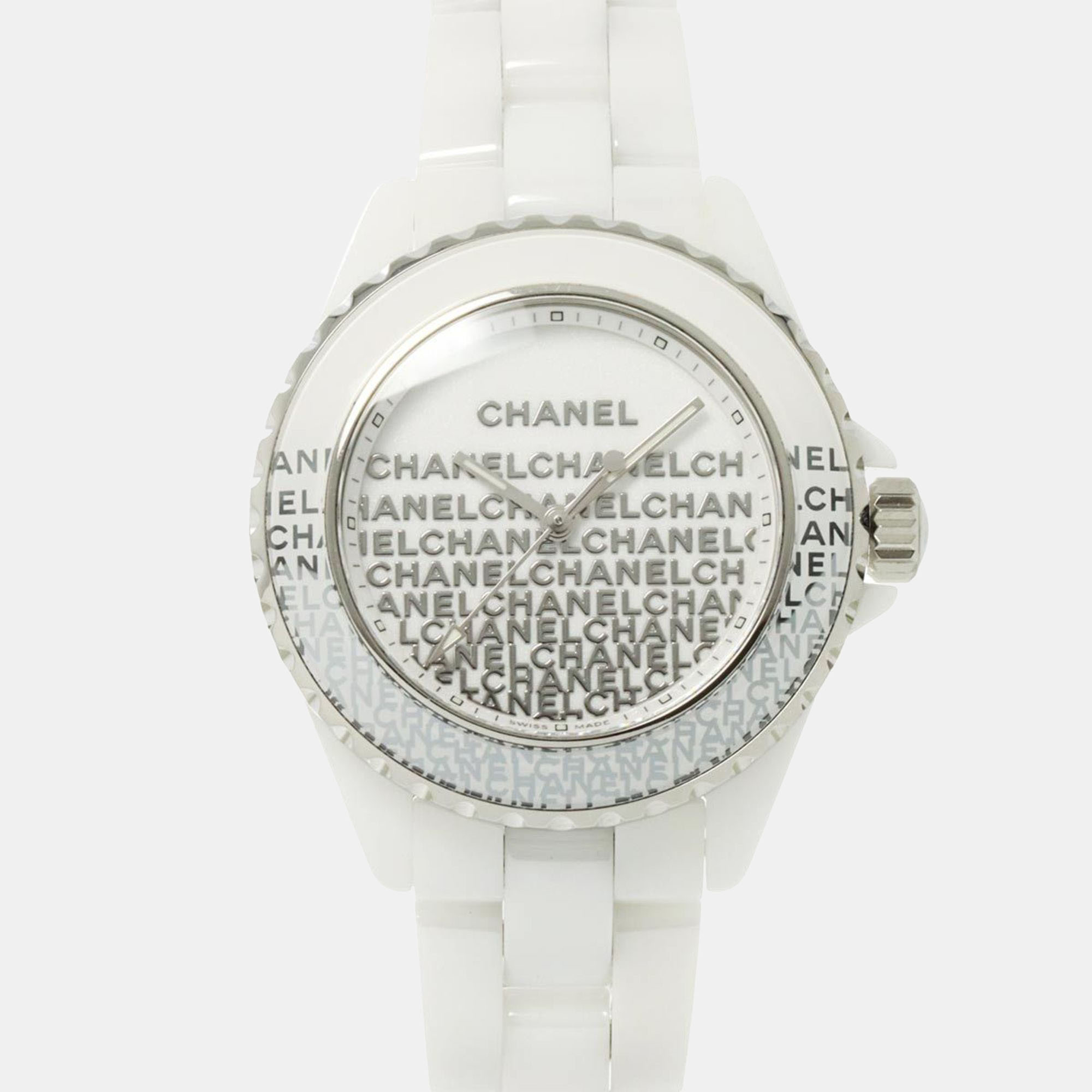 Chanel white stainless steel ceramic j12 h7419 quartz women's wristwatch 34 mm