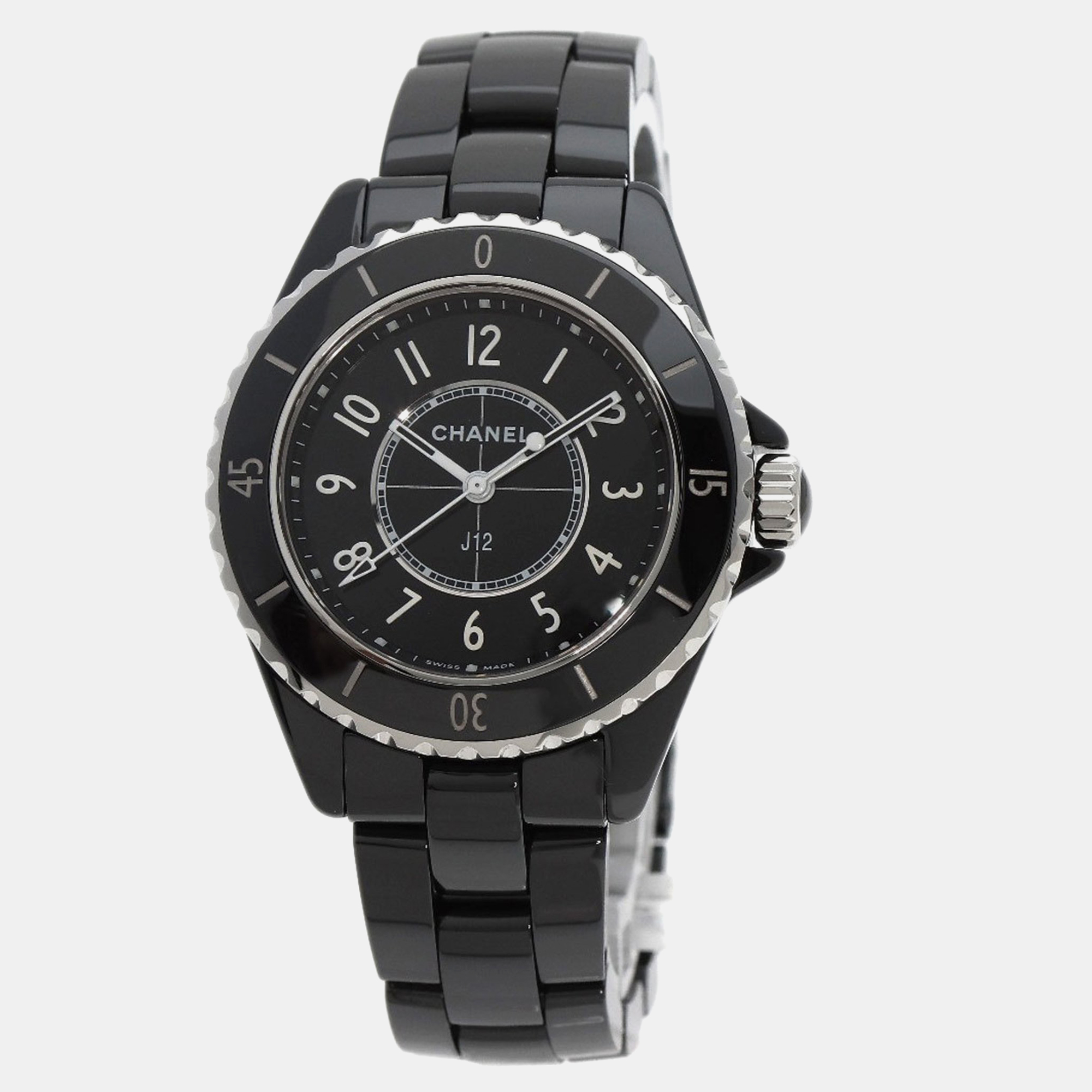 Chanel black ceramic j12 h5695 quartz women's wristwatch 33 mm