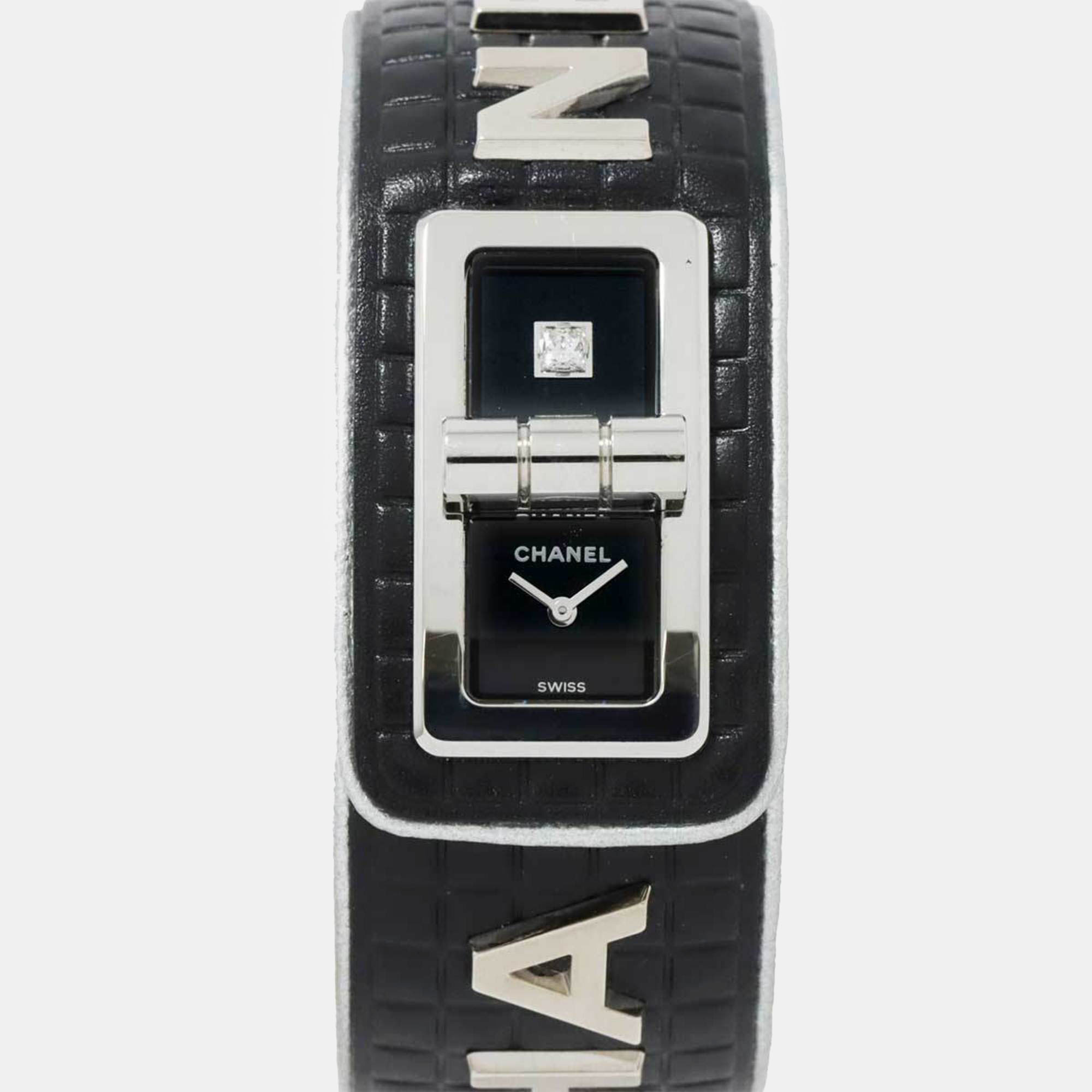 Chanel black stainless steel code coco h6947 quartz women's wristwatch 25 mm