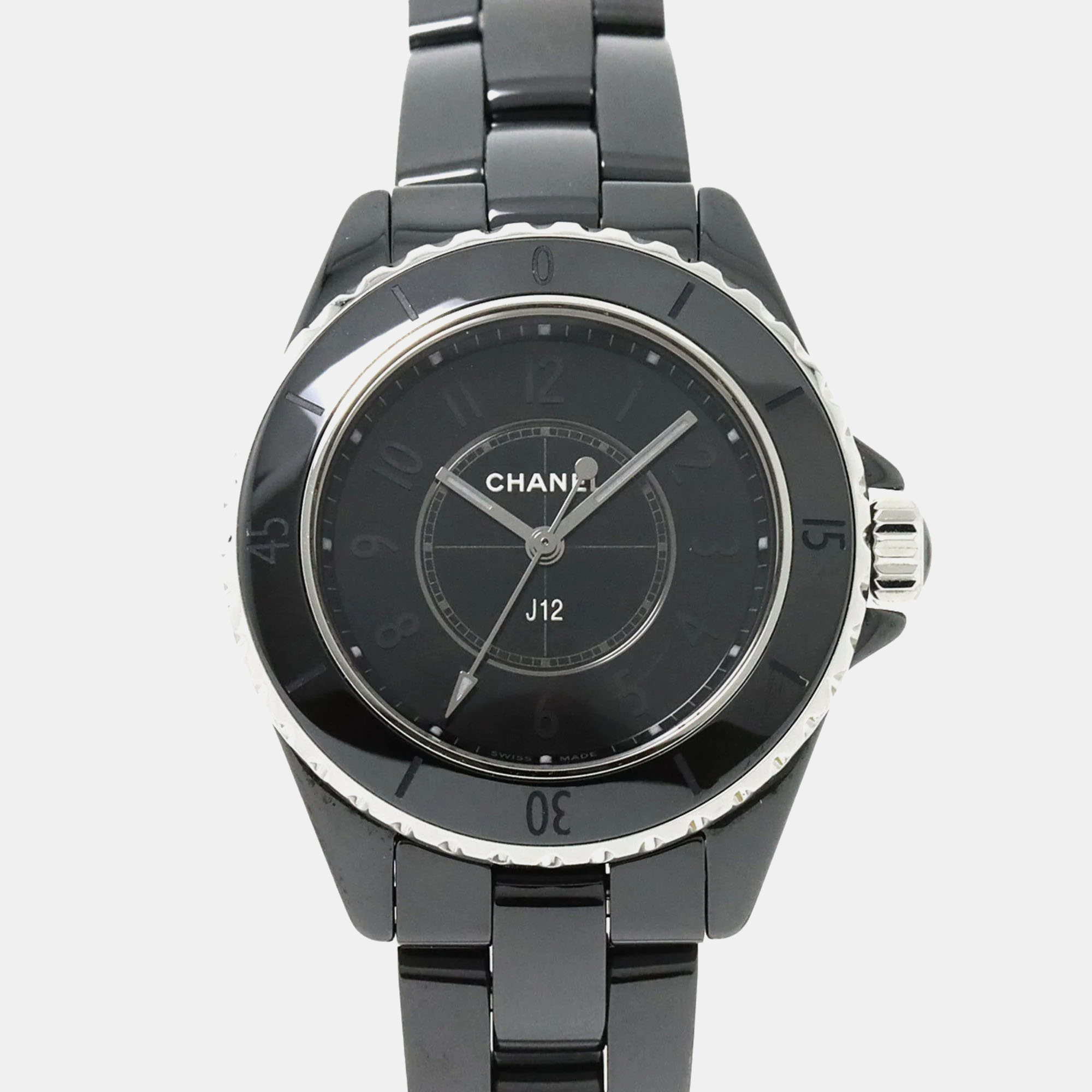 Chanel black stainless steel ceramic j12 h6346 automatic women's wristwatch 34 mm