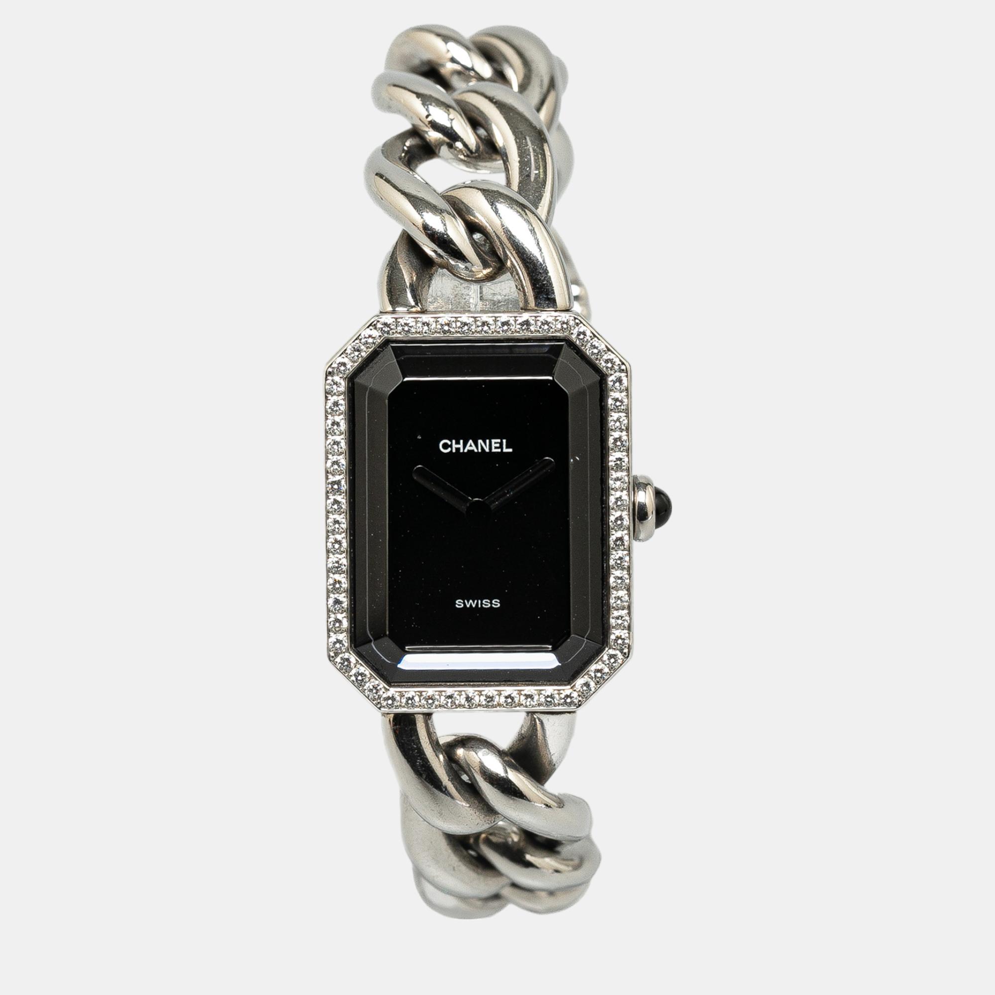 Chanel silver quartz stainless steel diamond bezel premiere chain watch