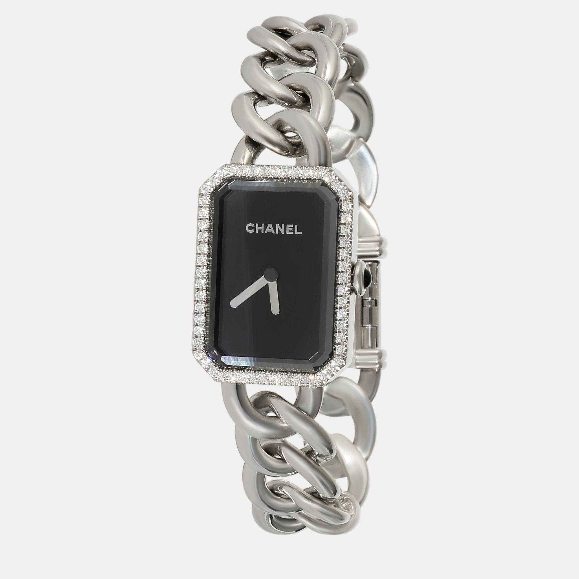 Chanel black  diamond stainless steel premiere quartz women's wristwatch 20 mm