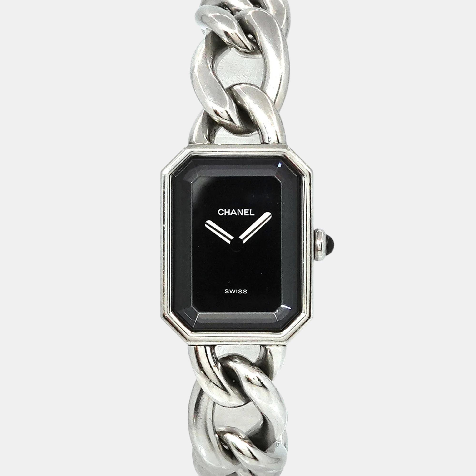 Chanel black stainless steel premiere h0452 quartz women's wristwatch 20 mm