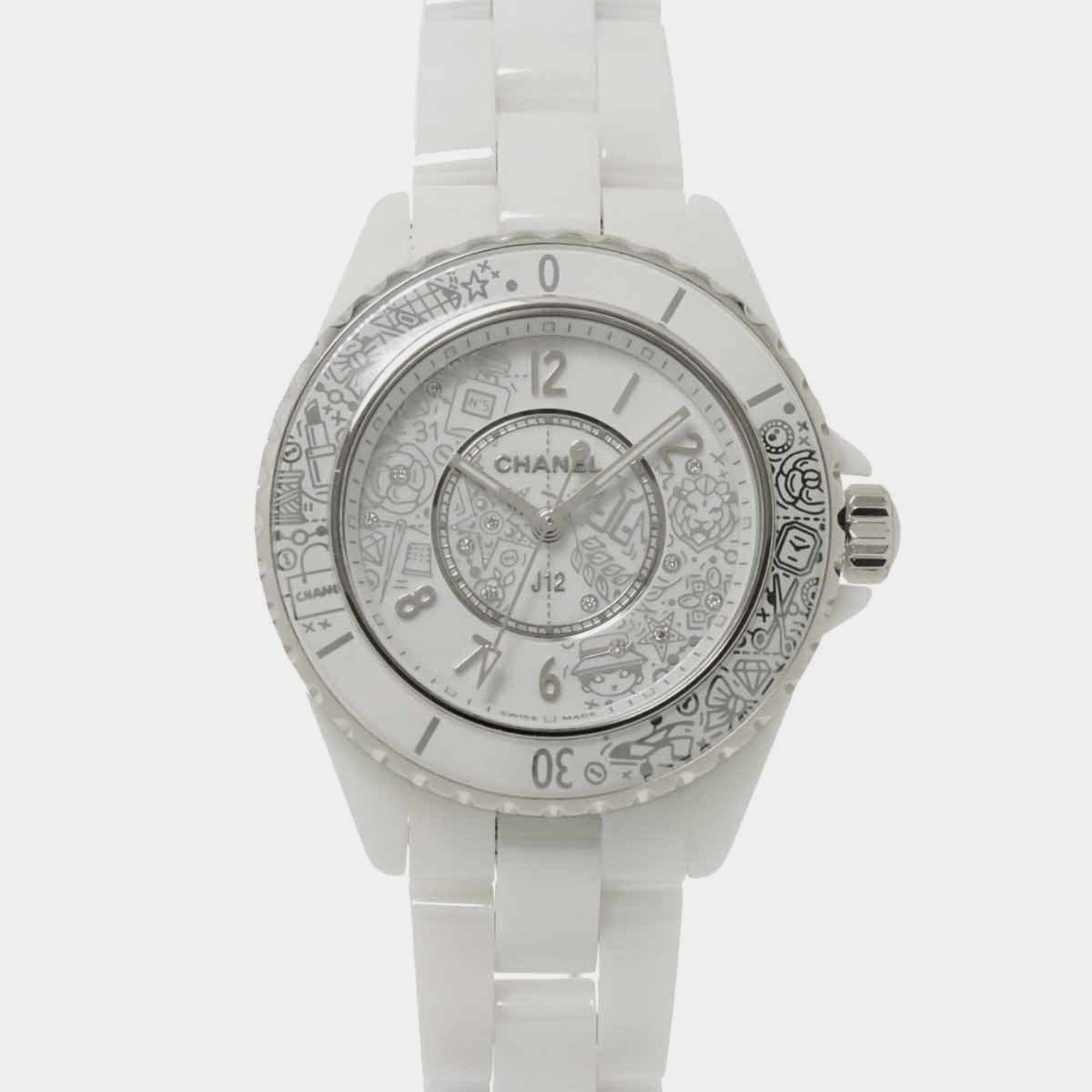 Chanel white stainless steel ceramic j12 quartz women's wristwatch 34 mm