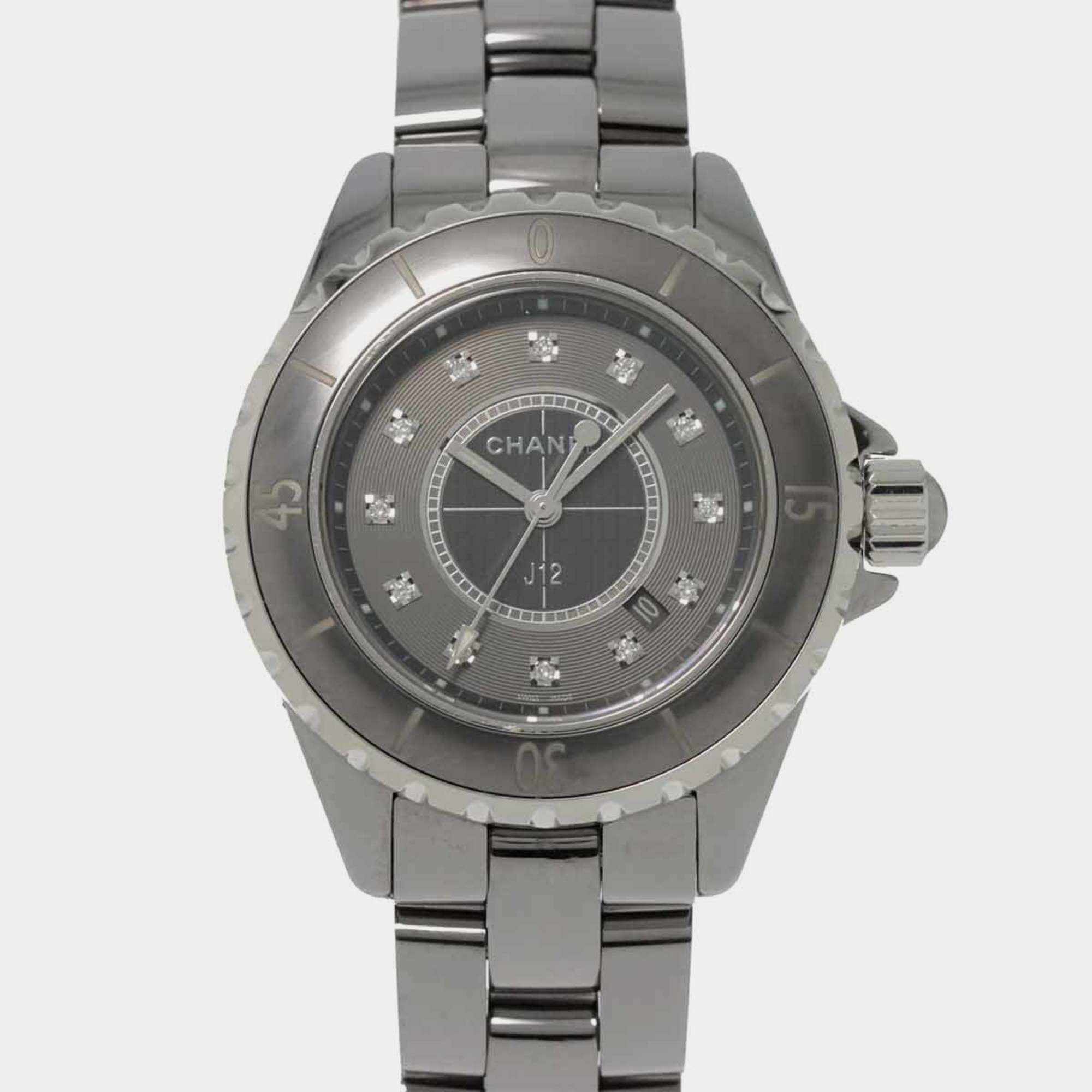 Chanel grey ceramic j12 quartz women's wristwatch 34 mm