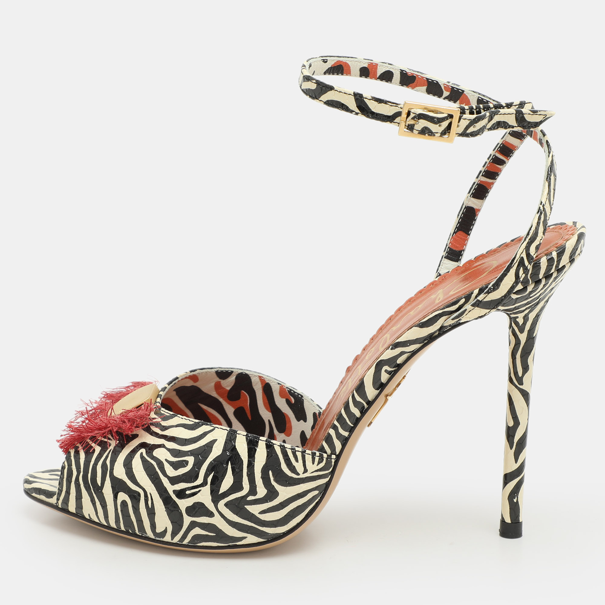 Charlotte Olympia Zebra Print Python Embossed Leather Izzy Gone Wild Ankle Strap Sandals Size, Black
Charlotte Olympia Zebra Print Python Embossed Leather Izzy Gone Wild Ankle Strap Sandals Size, Black