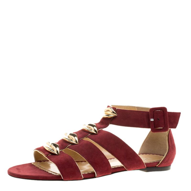 Image of Charlotte Olympia Red Suede One More Kiss Sandals Size