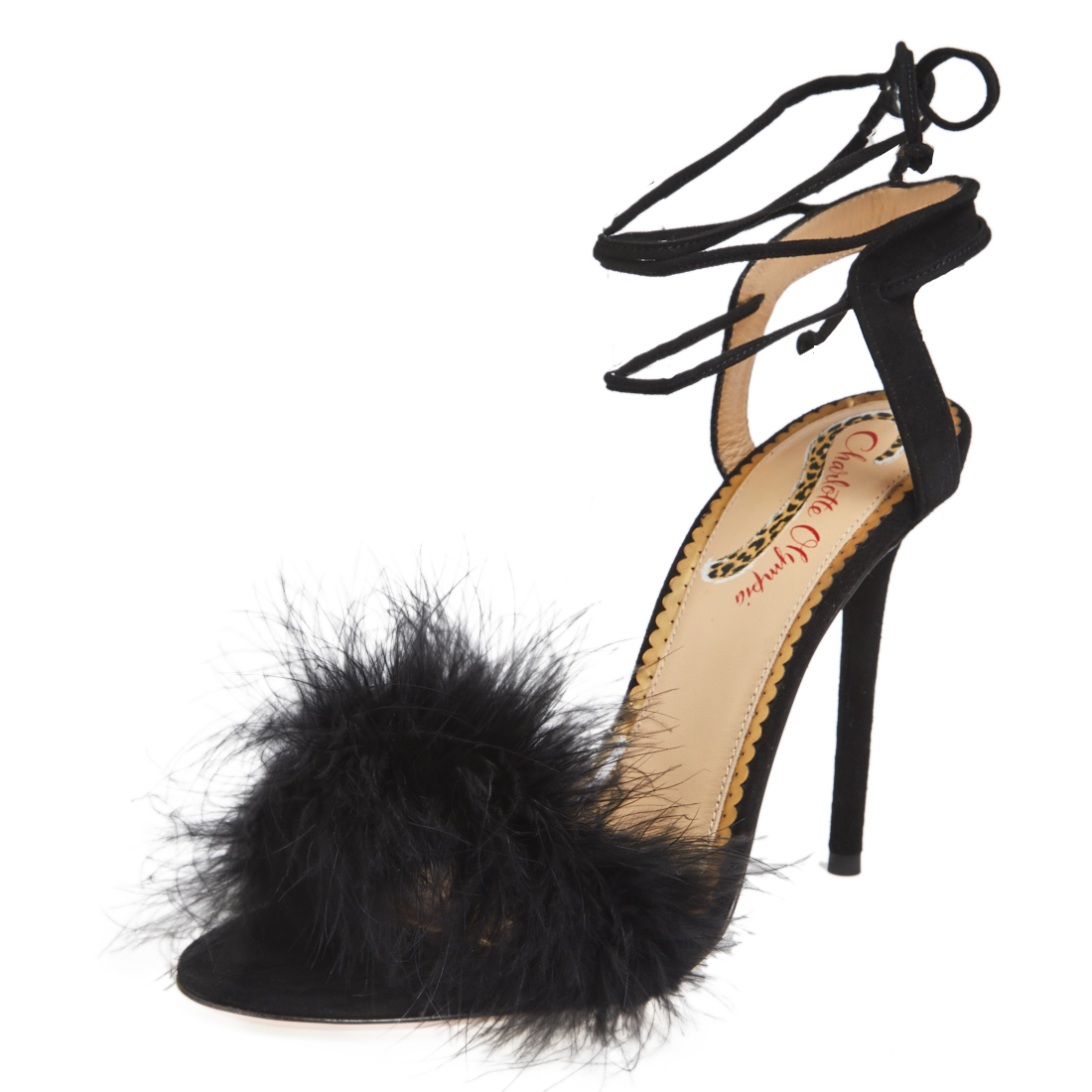 Charlotte Olympia Black Suede And Feather Embellished Salsa Sandals Size 40