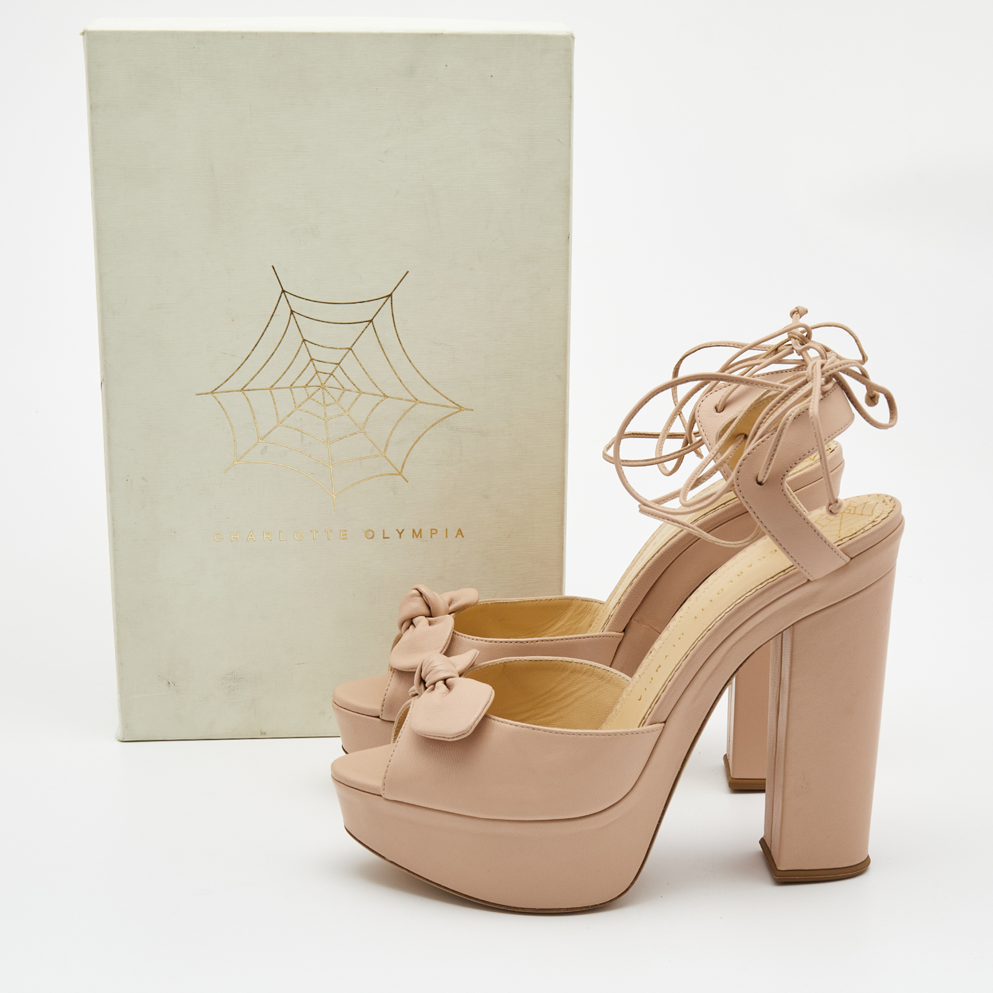 Charlotte Olympia Pink Leather Bow Sandals Size 41
