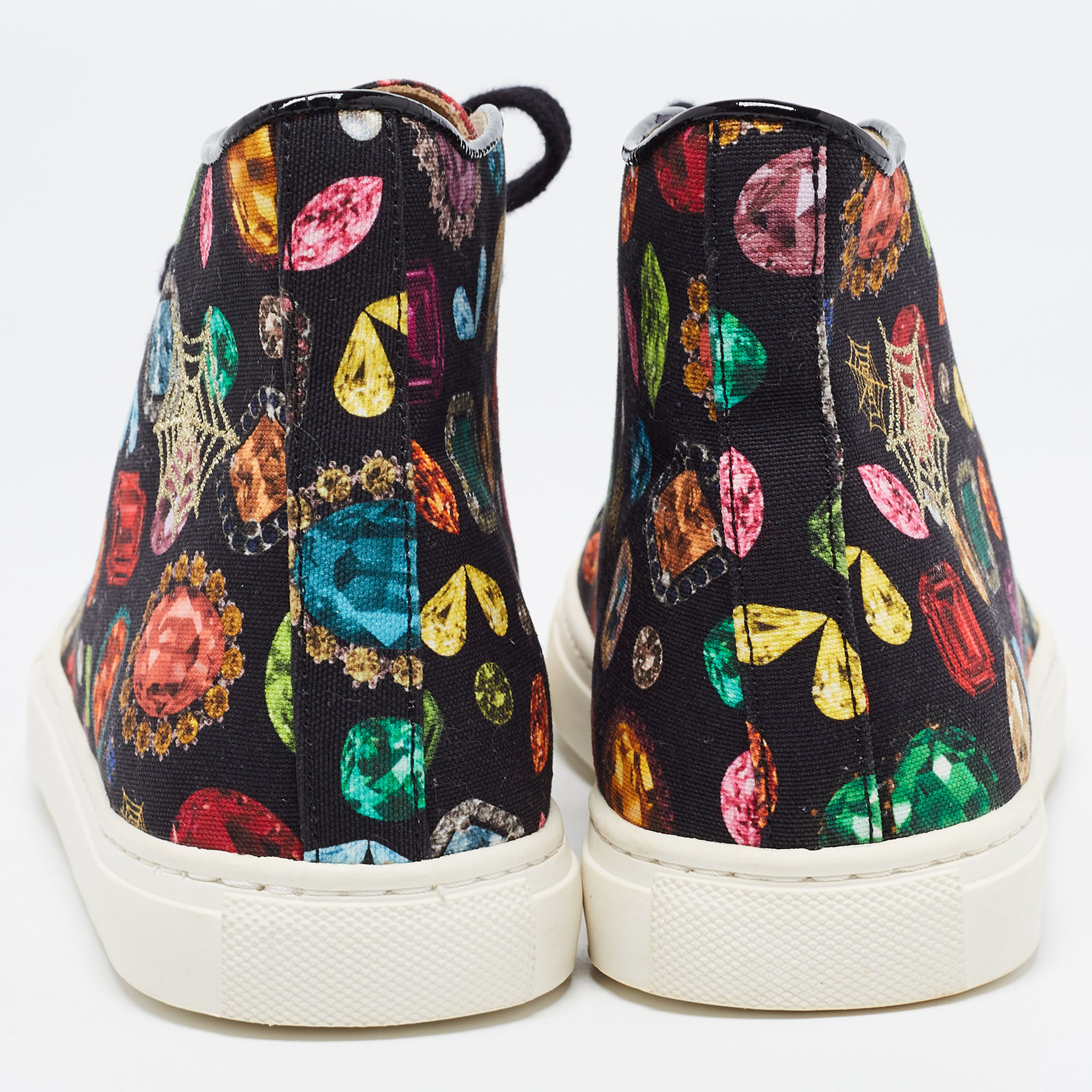 Charlotte Olympia Multicolor Jewel Print Canvas High Top Sneakers Size 36.5