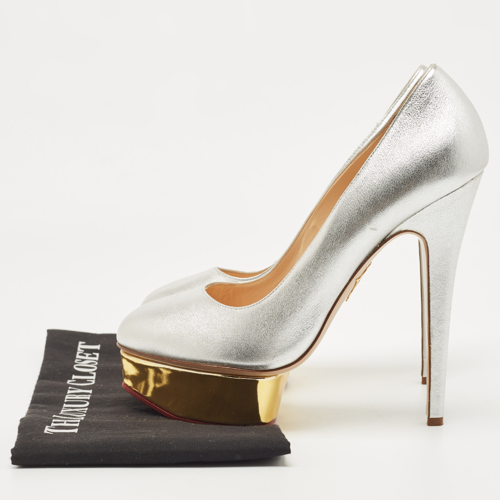 Charlotte Olympia Silver Leather Dolly Pumps Size 40