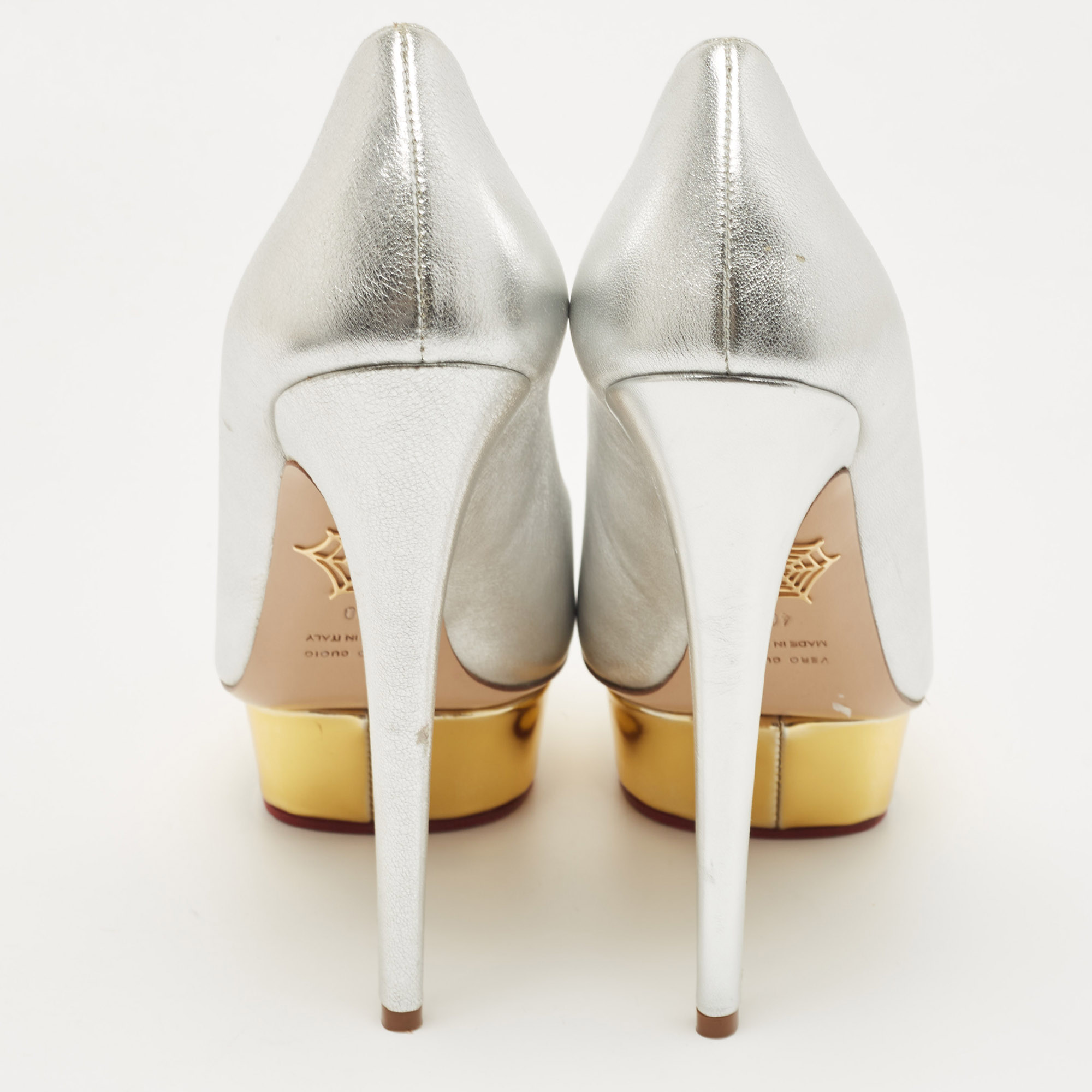Charlotte Olympia Silver Leather Dolly Pumps Size 40