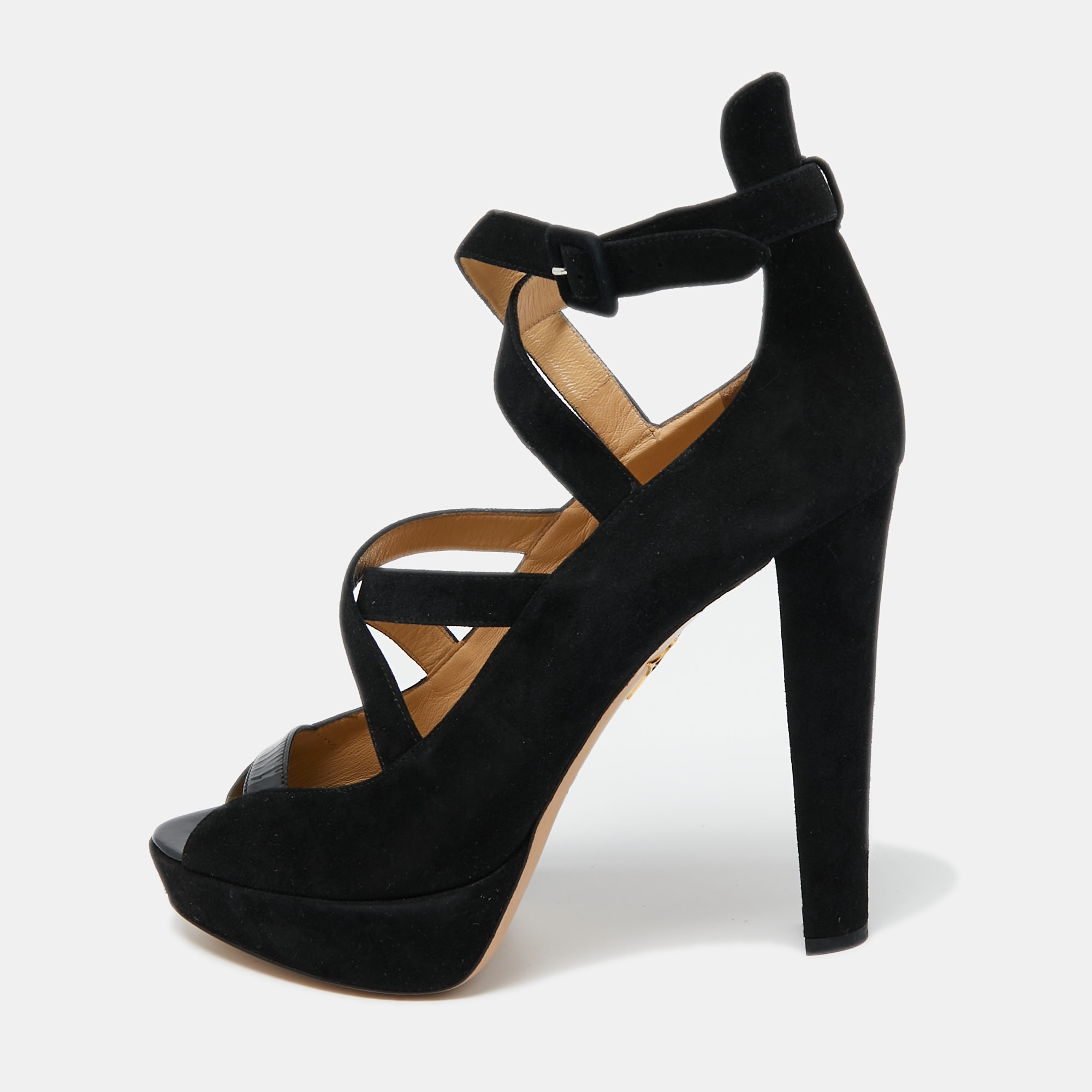 Charlotte olympia black suede gladys strappy platform sandals size 41