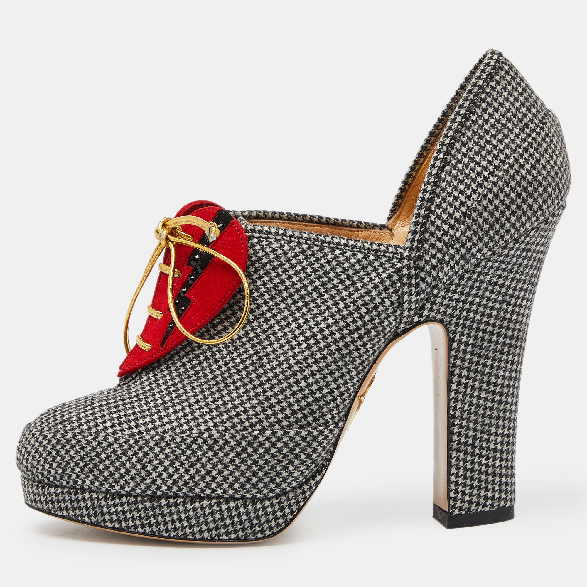 Charlotte olympia grey/red canvas and suede ankle booties size 38.5
