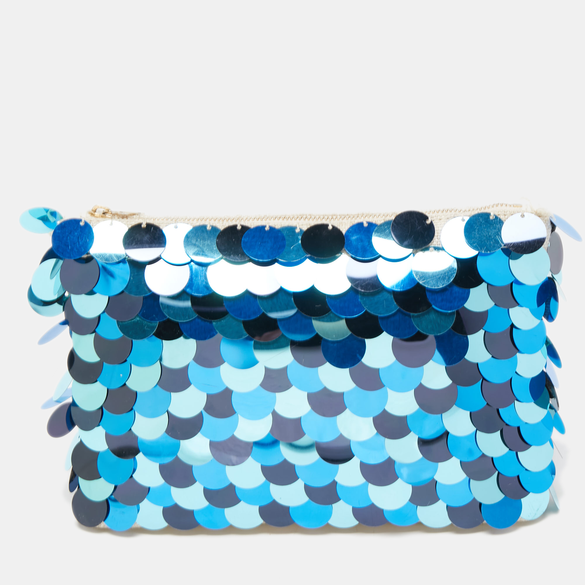 Charlotte Olympia Blue/Beige Canvas And Sequins Zip Pouch