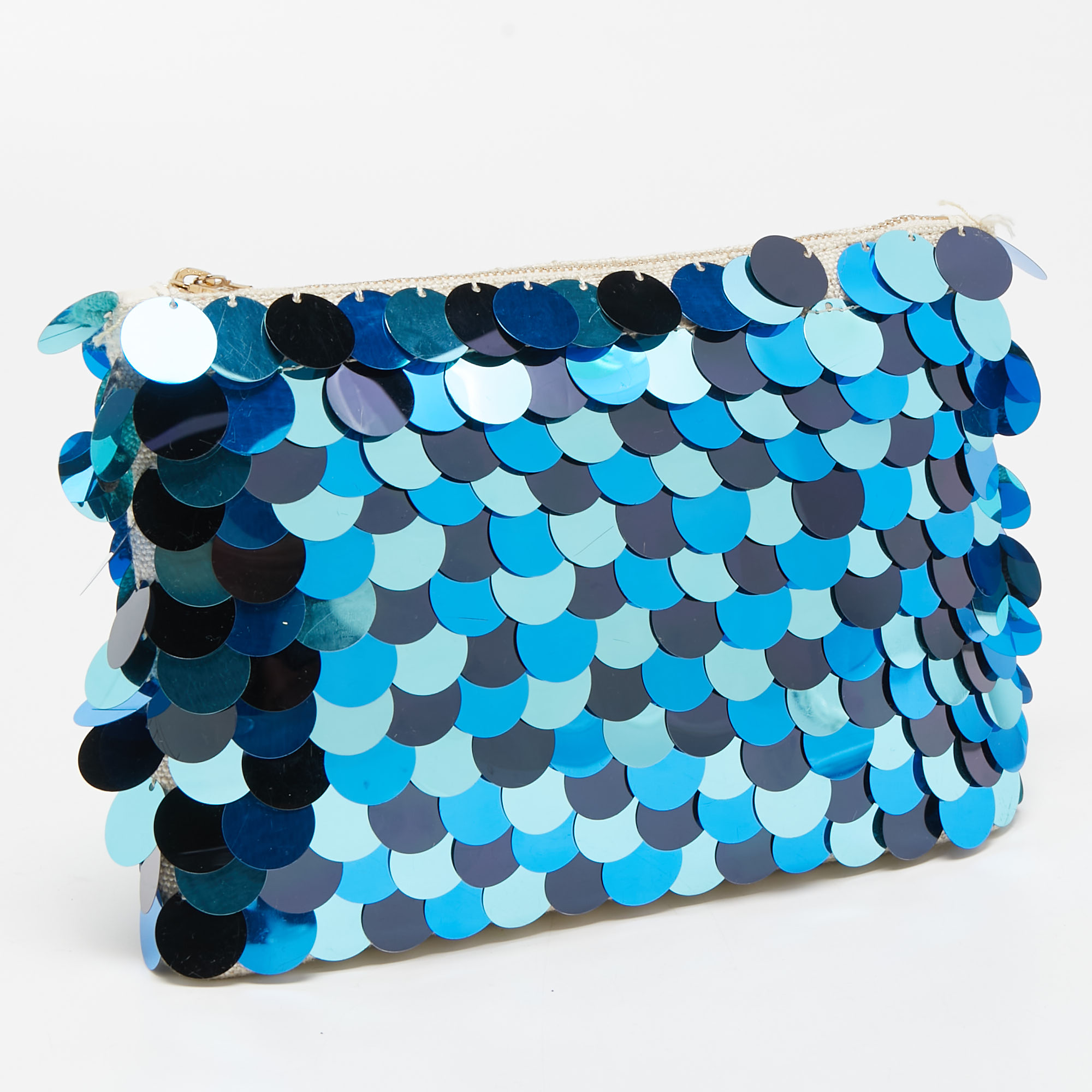 Charlotte Olympia Blue/Beige Canvas And Sequins Zip Pouch