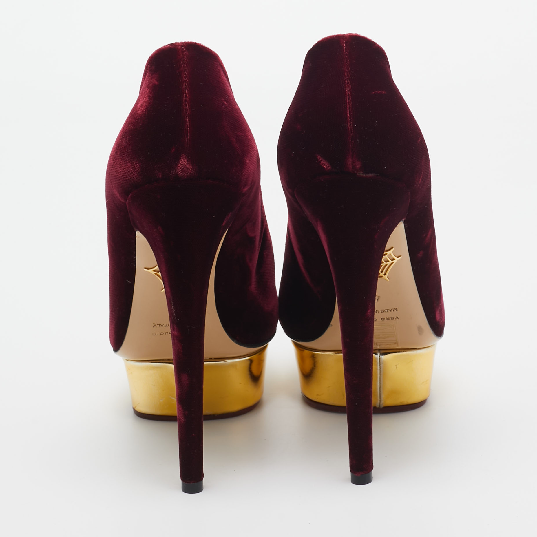 Charlotte Olympia Burgundy Velvet And Leather Dolly Pumps Size 40