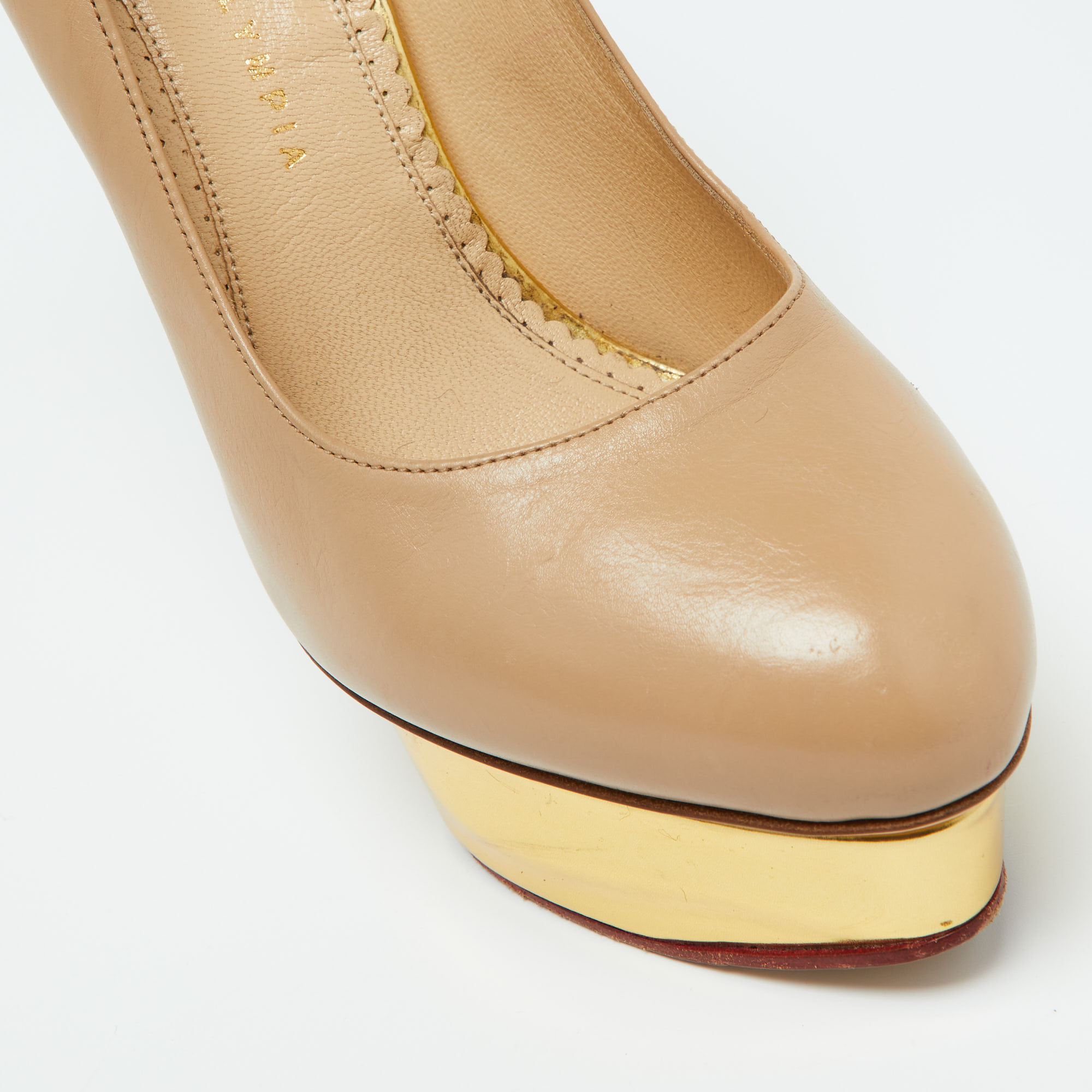 Charlotte Olympia Beige Leather Dolly Platform Pumps Size 39.5