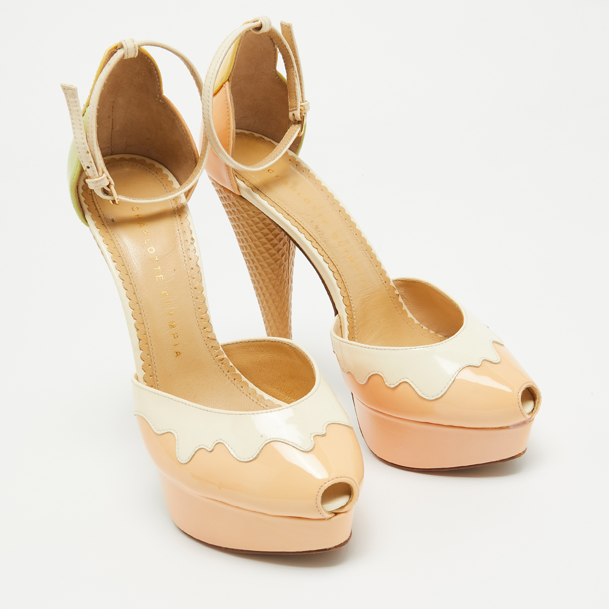 Charlotte Olympia Tricolor Patent Leather Ice Cream Cone-Heel D'Orsay Pumps Size 37