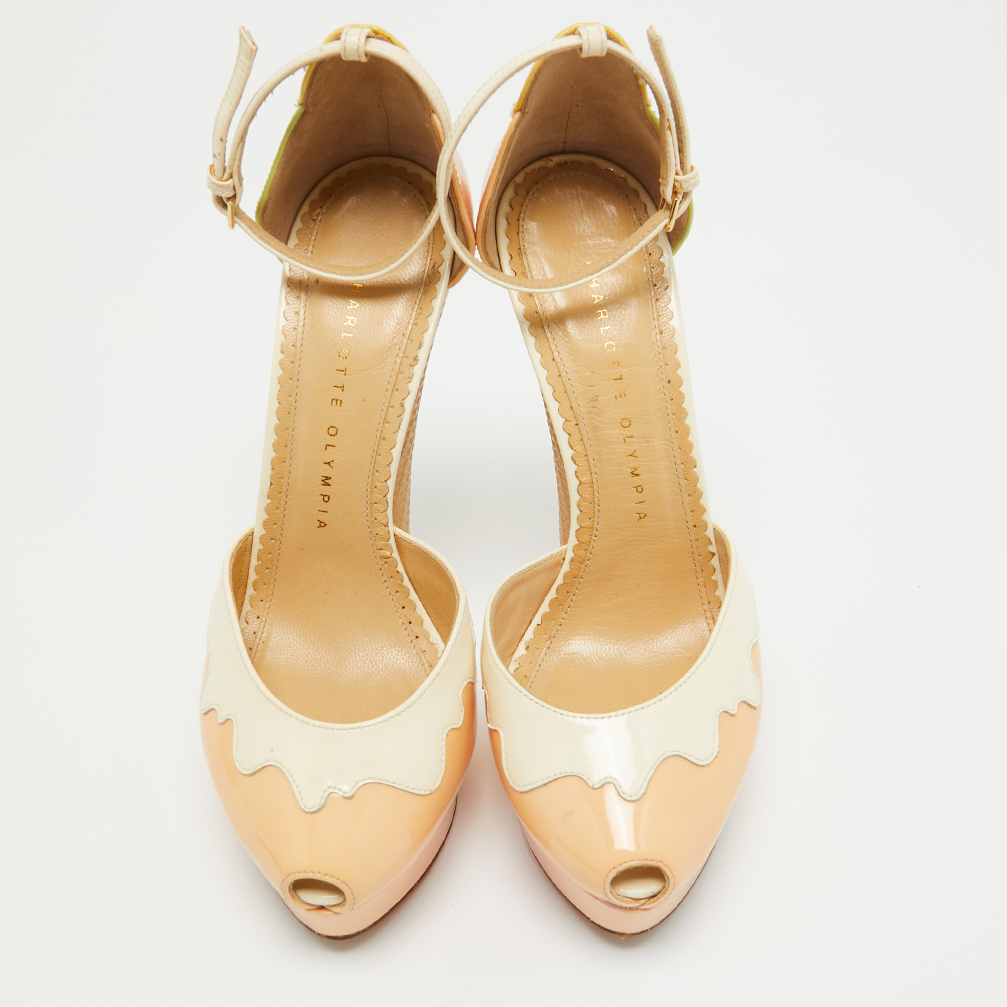 Charlotte Olympia Tricolor Patent Leather Ice Cream Cone-Heel D'Orsay Pumps Size 37