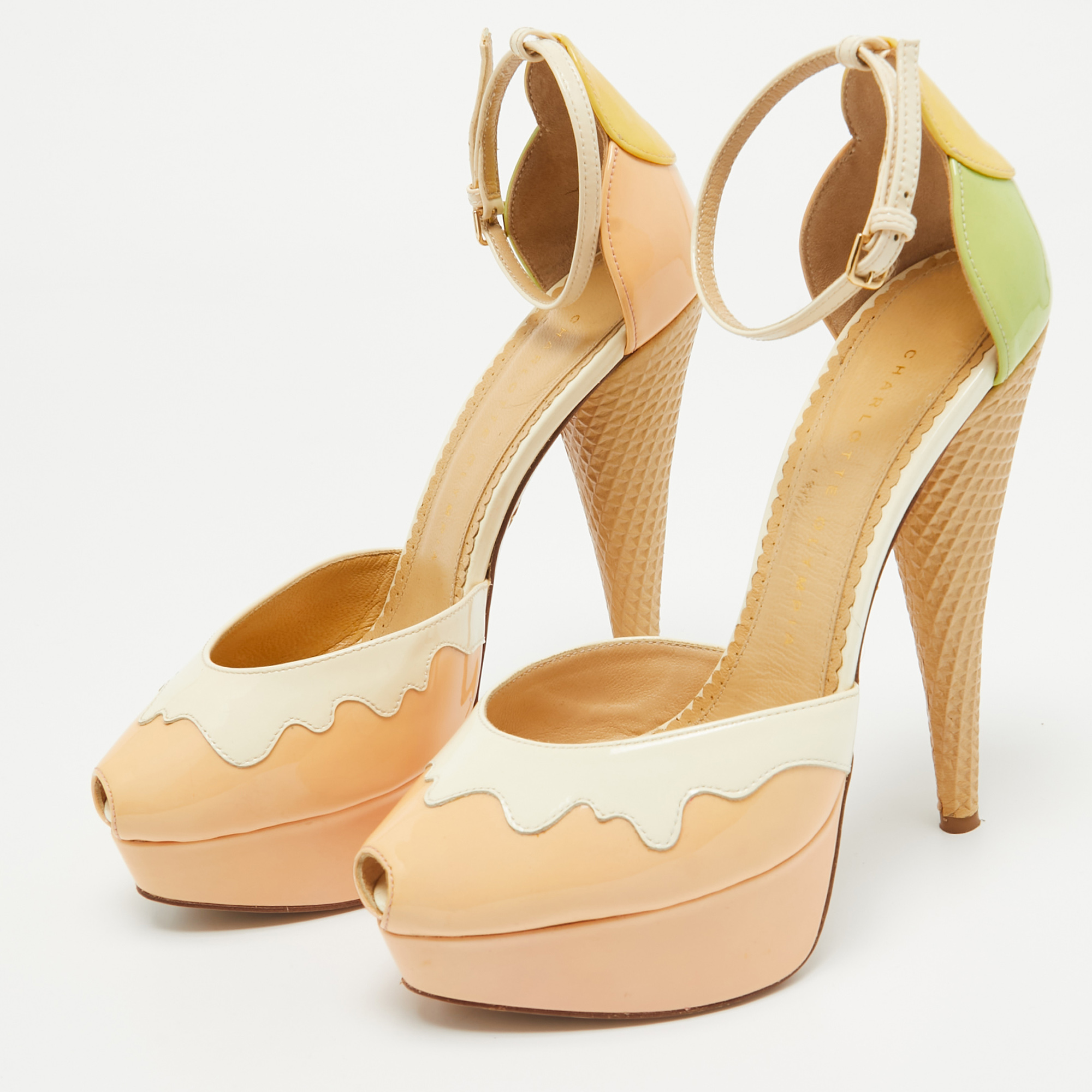 Charlotte Olympia Tricolor Patent Leather Ice Cream Cone-Heel D'Orsay Pumps Size 37