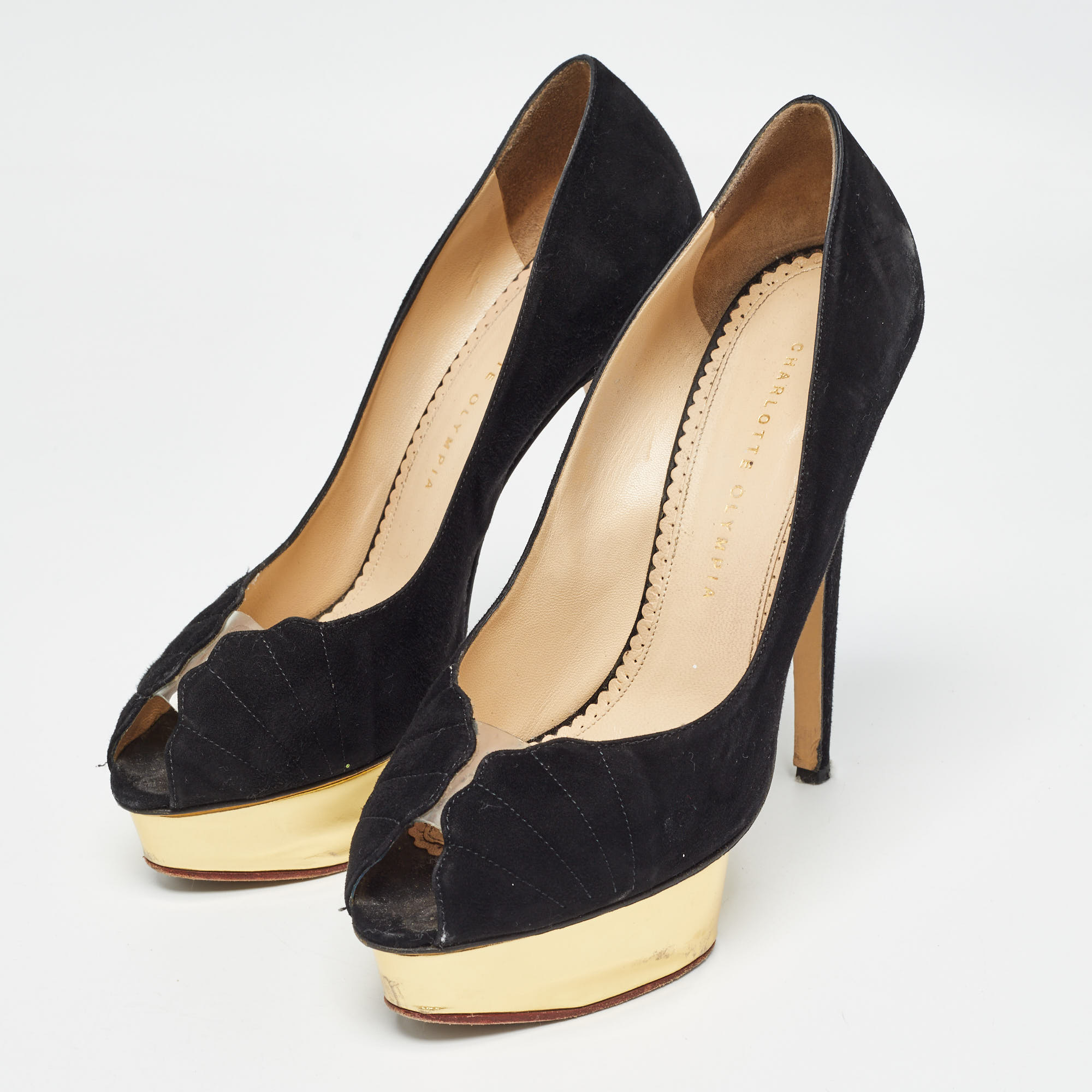 Charlotte Olympia Black Suede Platform Pumps Size 40