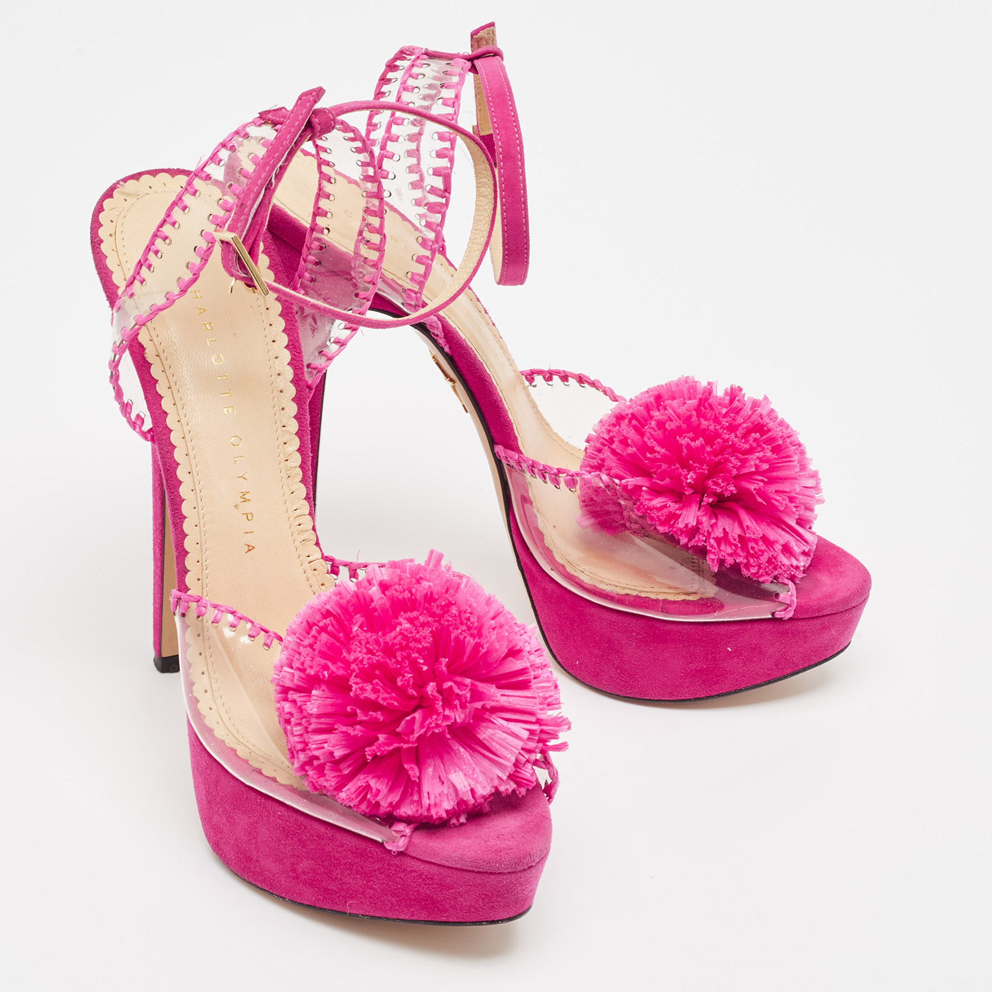 Charlotte Olympia Pink PVC And Suede Pomeline Ankle Strap Sandals Size 37.5