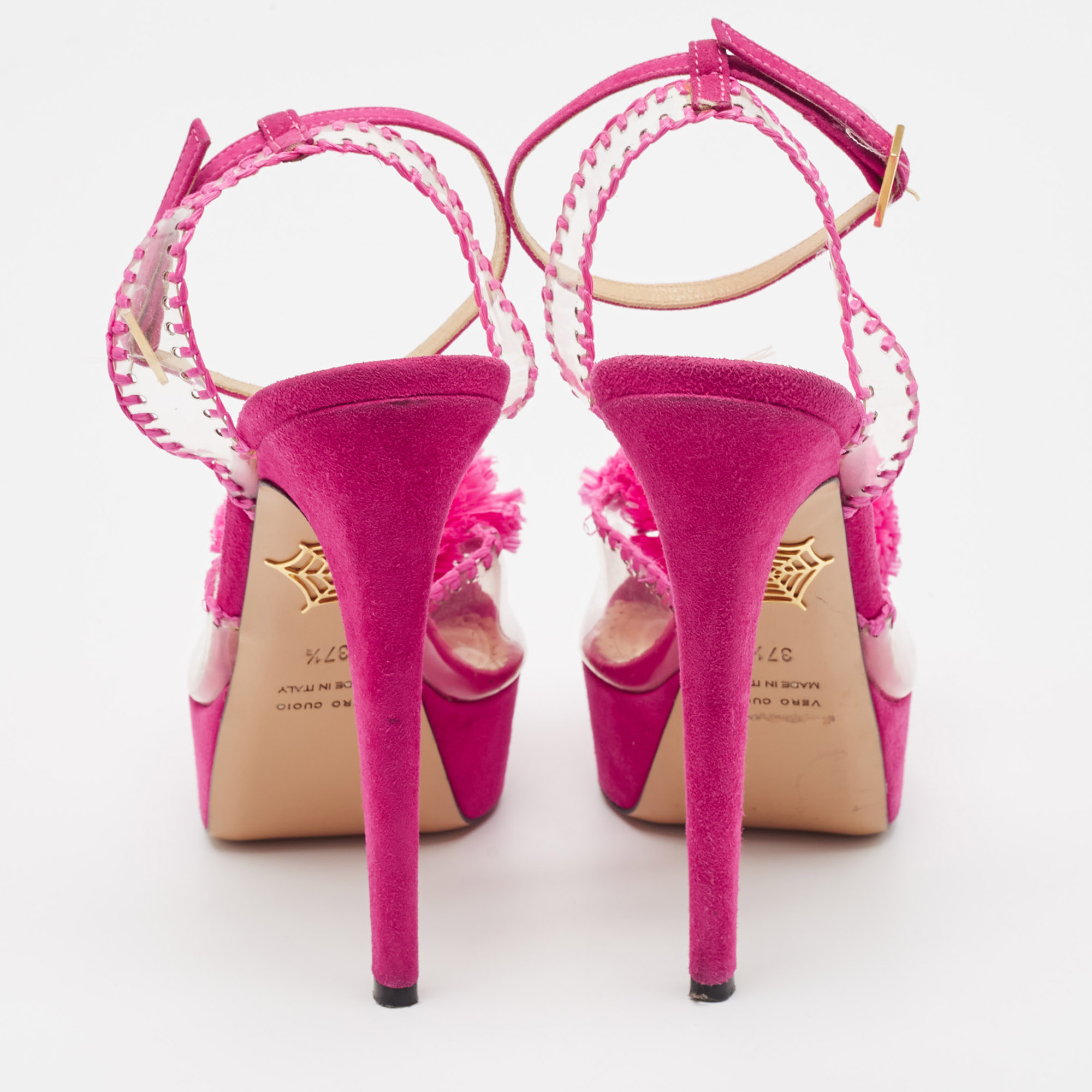 Charlotte Olympia Pink PVC And Suede Pomeline Ankle Strap Sandals Size 37.5