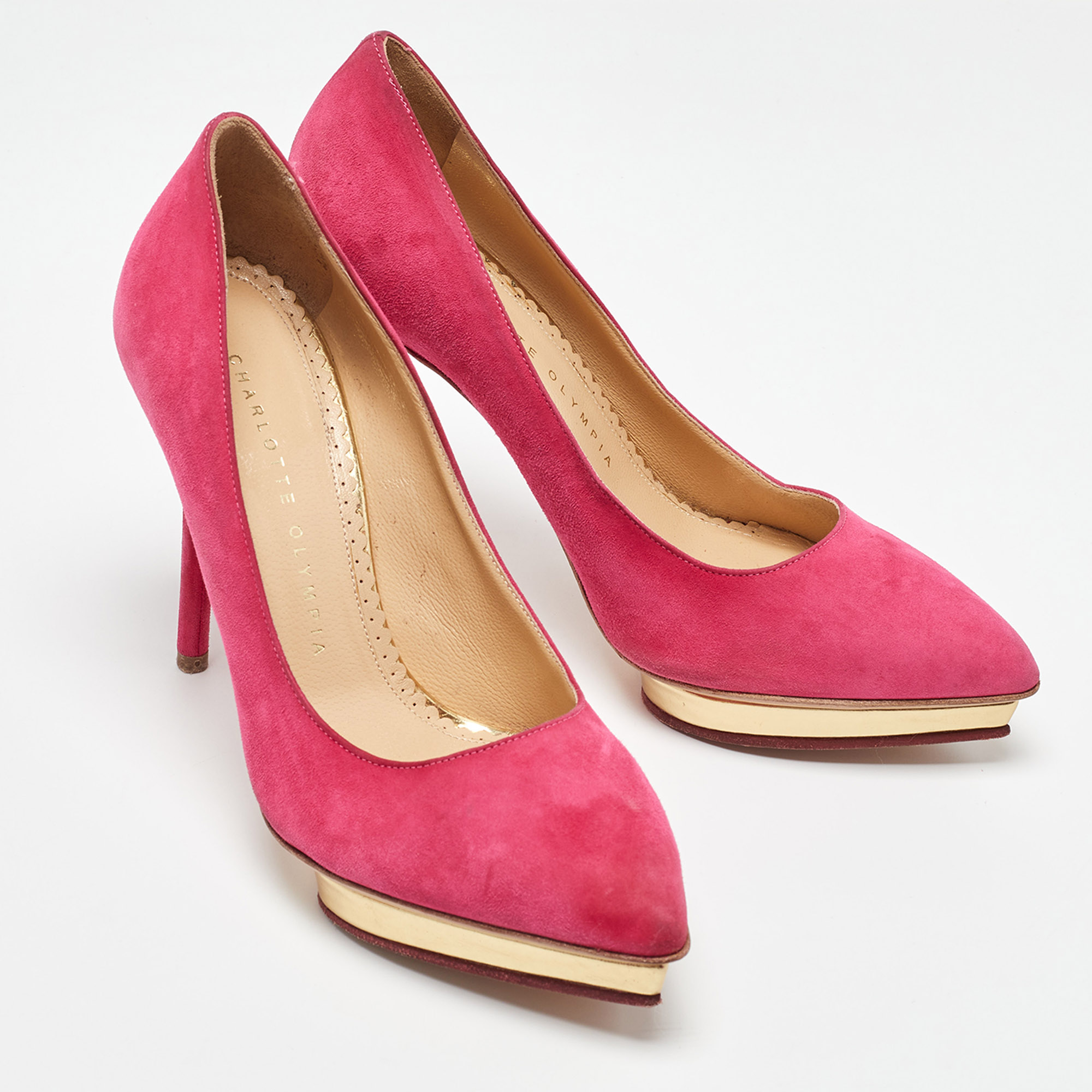 Charlotte Olympia Pink Suede Platform Pumps Size 36