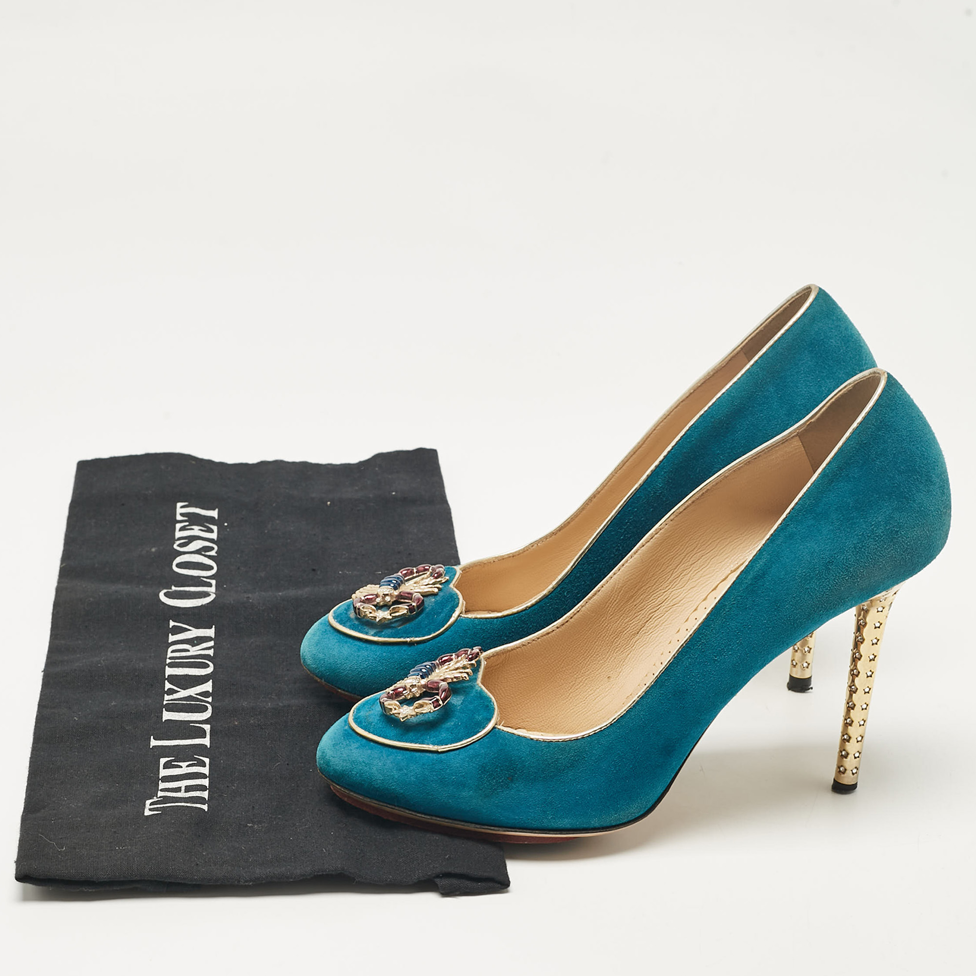 Charlotte Olympia Blue Suede Platform Pumps Size 36.5