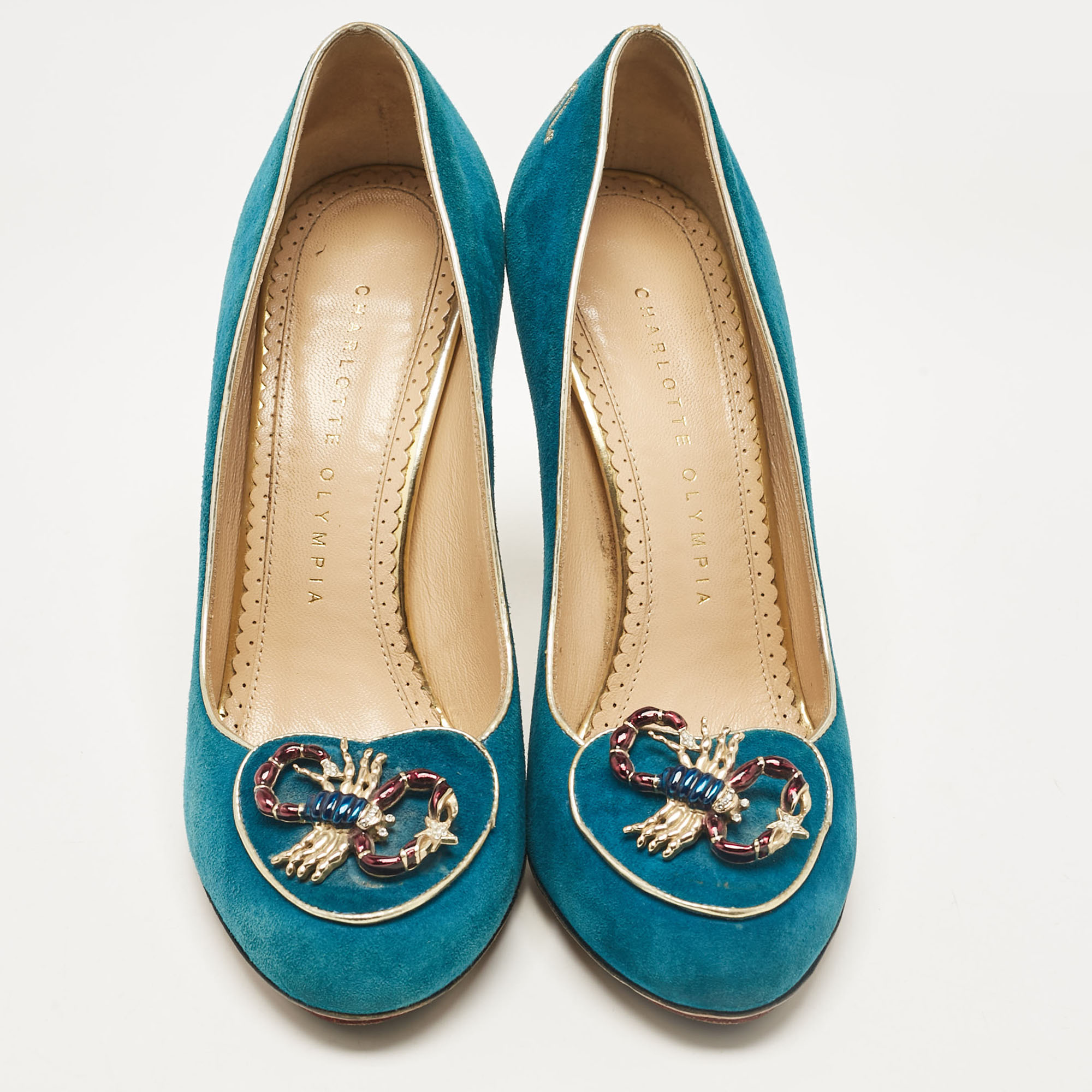 Charlotte Olympia Blue Suede Platform Pumps Size 36.5