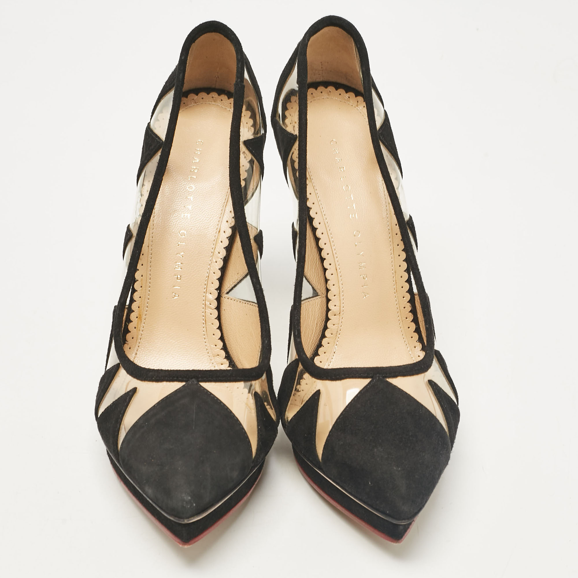 Charlotte Olympia Black PVC And Suede Platform Pumps Size 37.5